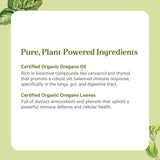 PURE SYNERGY Organic Oregano Oil Capsules on a wooden table