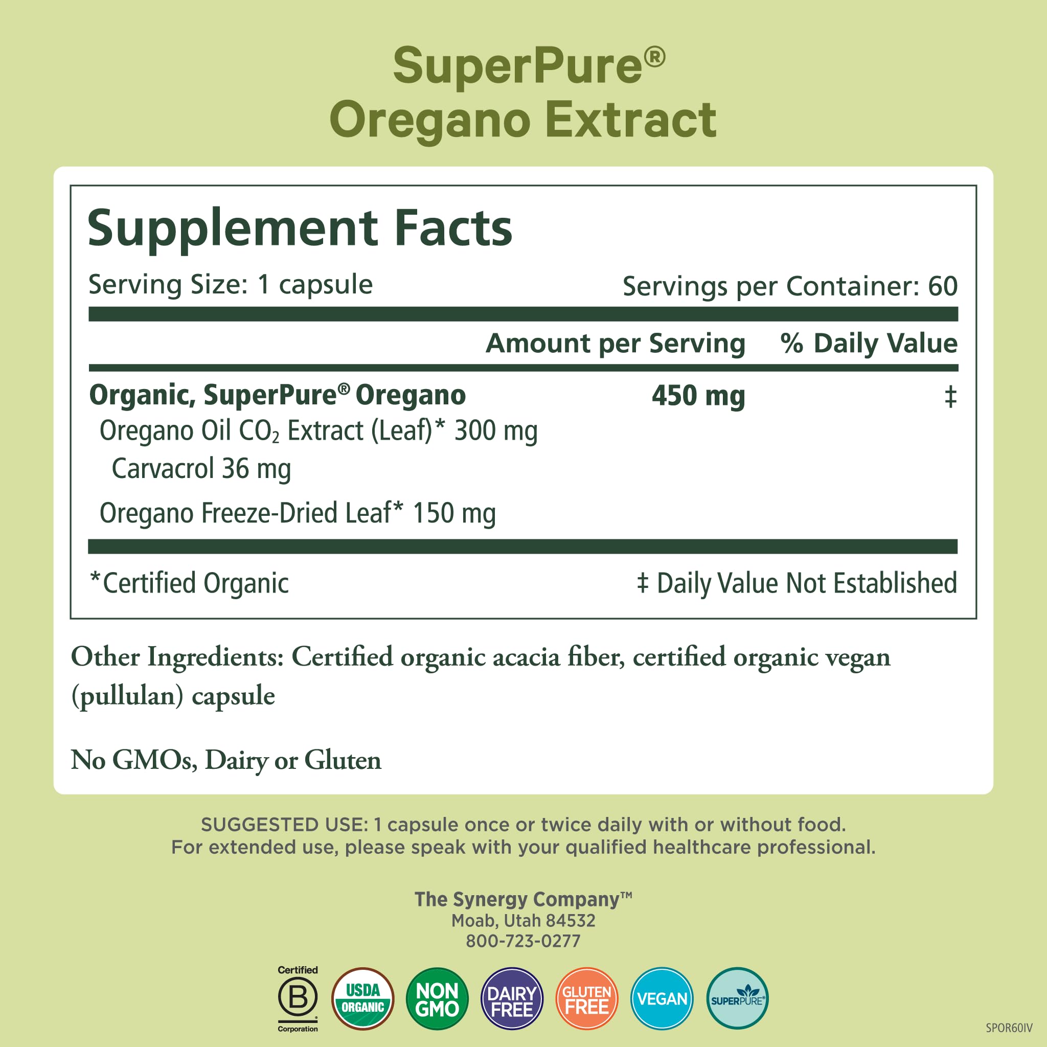 PURE SYNERGY Organic Oregano Oil Capsules side view