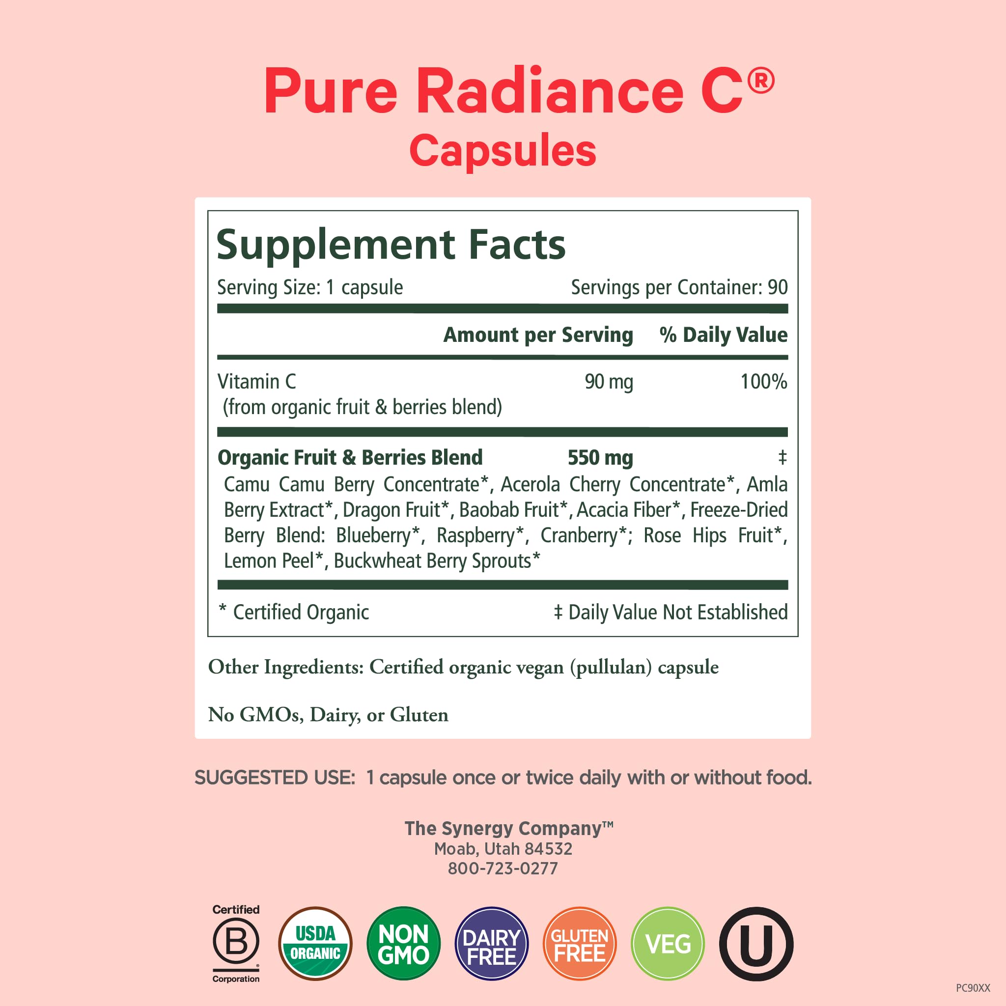PURE SYNERGY Organic Vitamin C Capsules side view