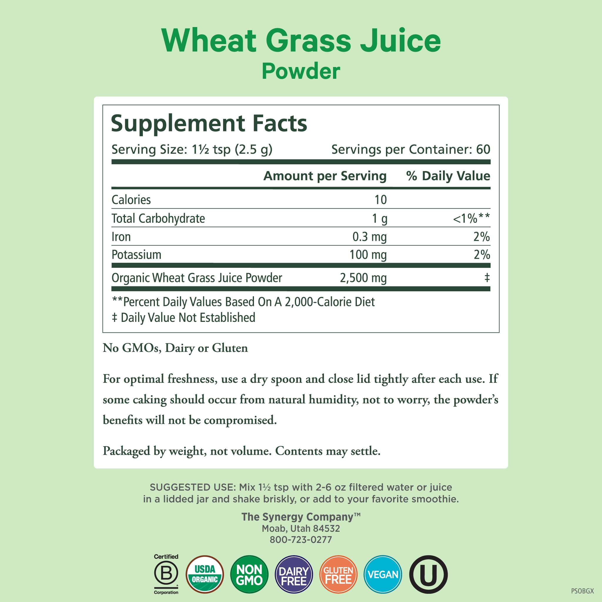 PURE SYNERGY Organic Wheat Grass Juice Powder packaging