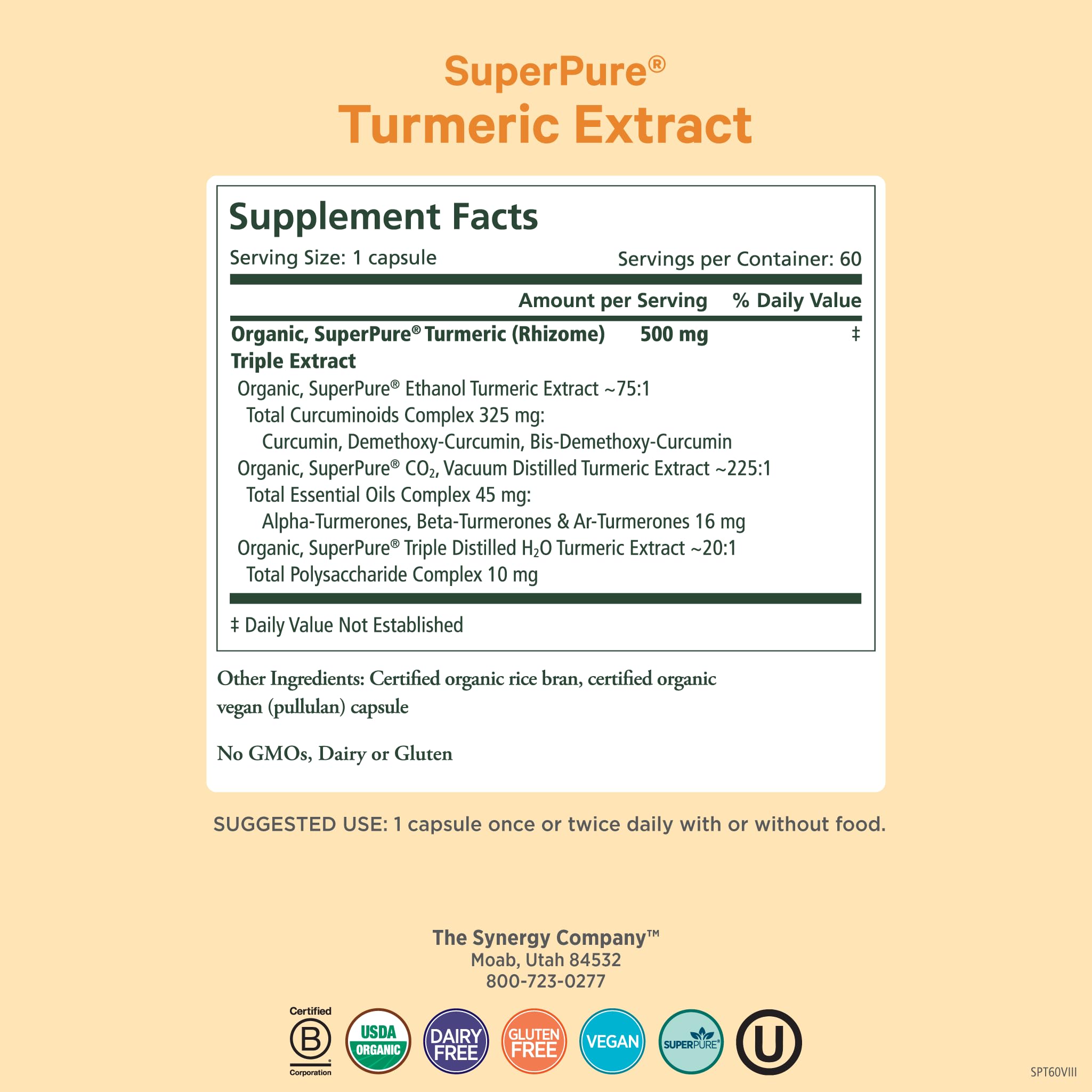 PURE SYNERGY Turmeric Curcumin Complex side view showing capsule details