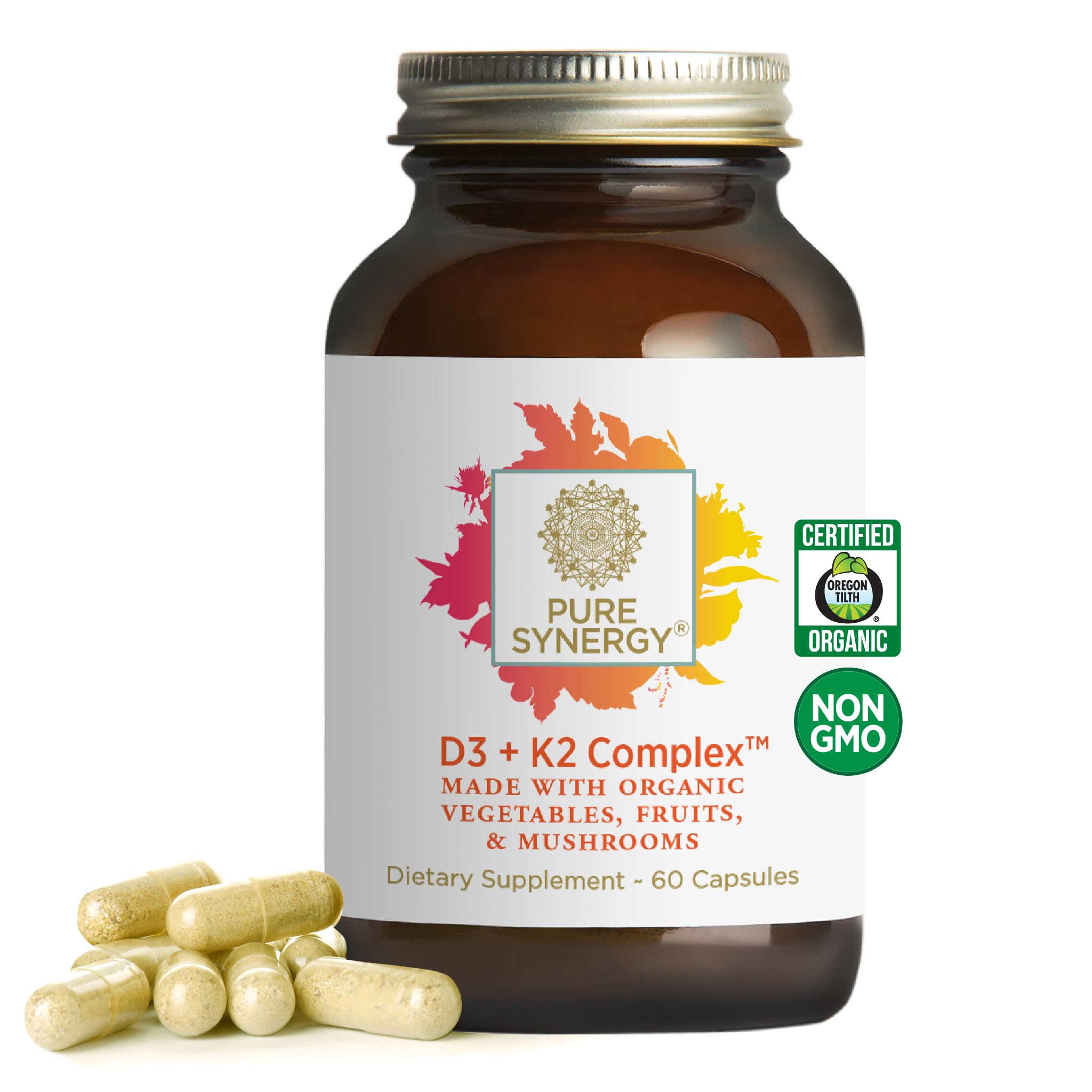 PURE SYNERGY Vitamin D3 + K2 Capsules 60 count front view