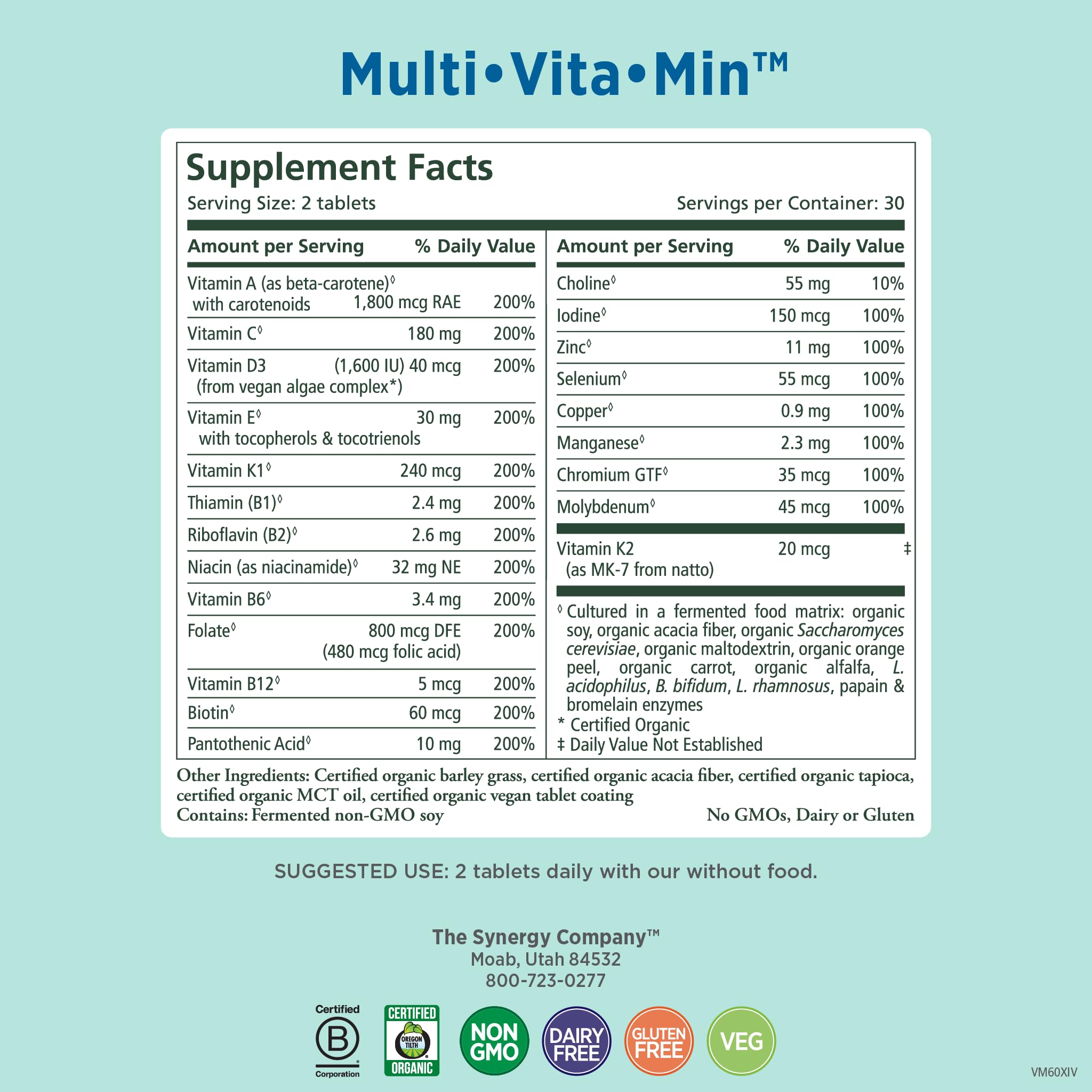 PURE SYNERGY Whole Food Multivitamin bottle with label