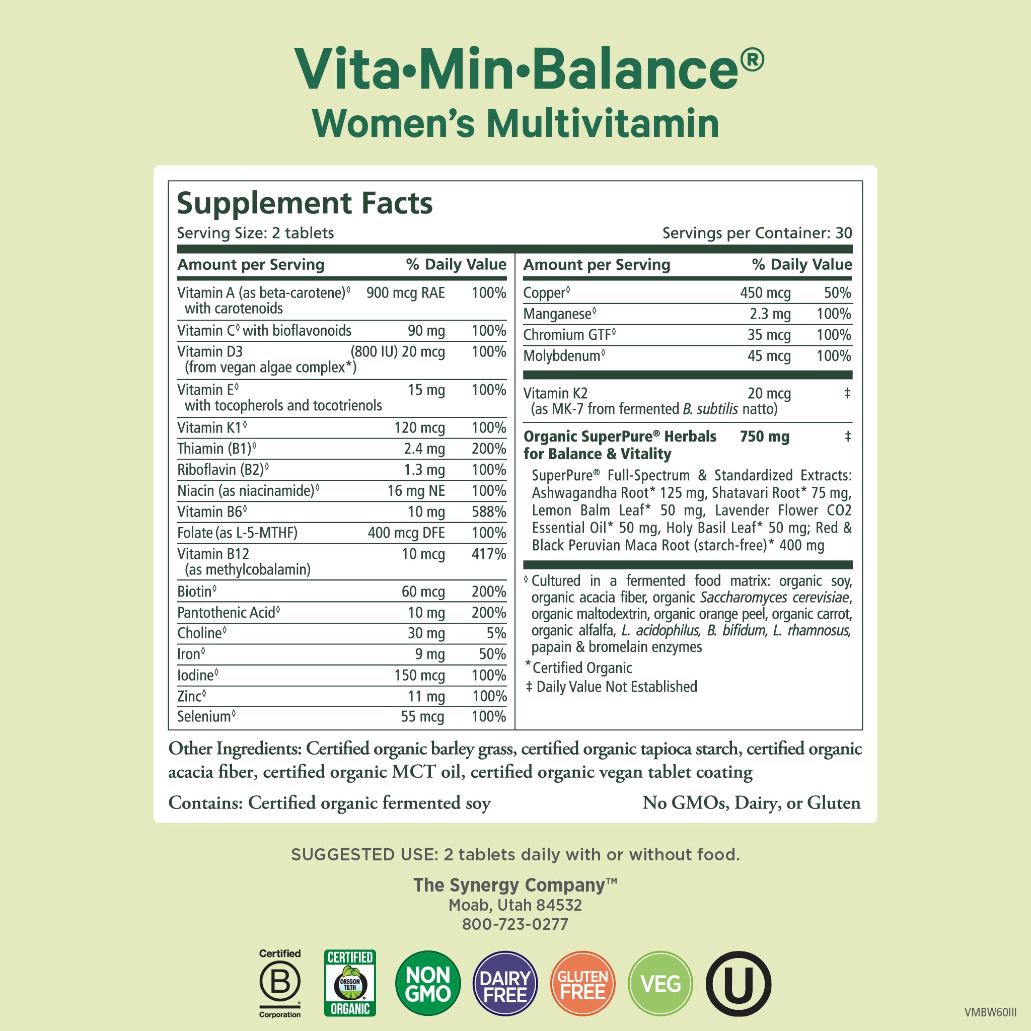 PURE SYNERGY Women’s Multivitamin bottle with label
