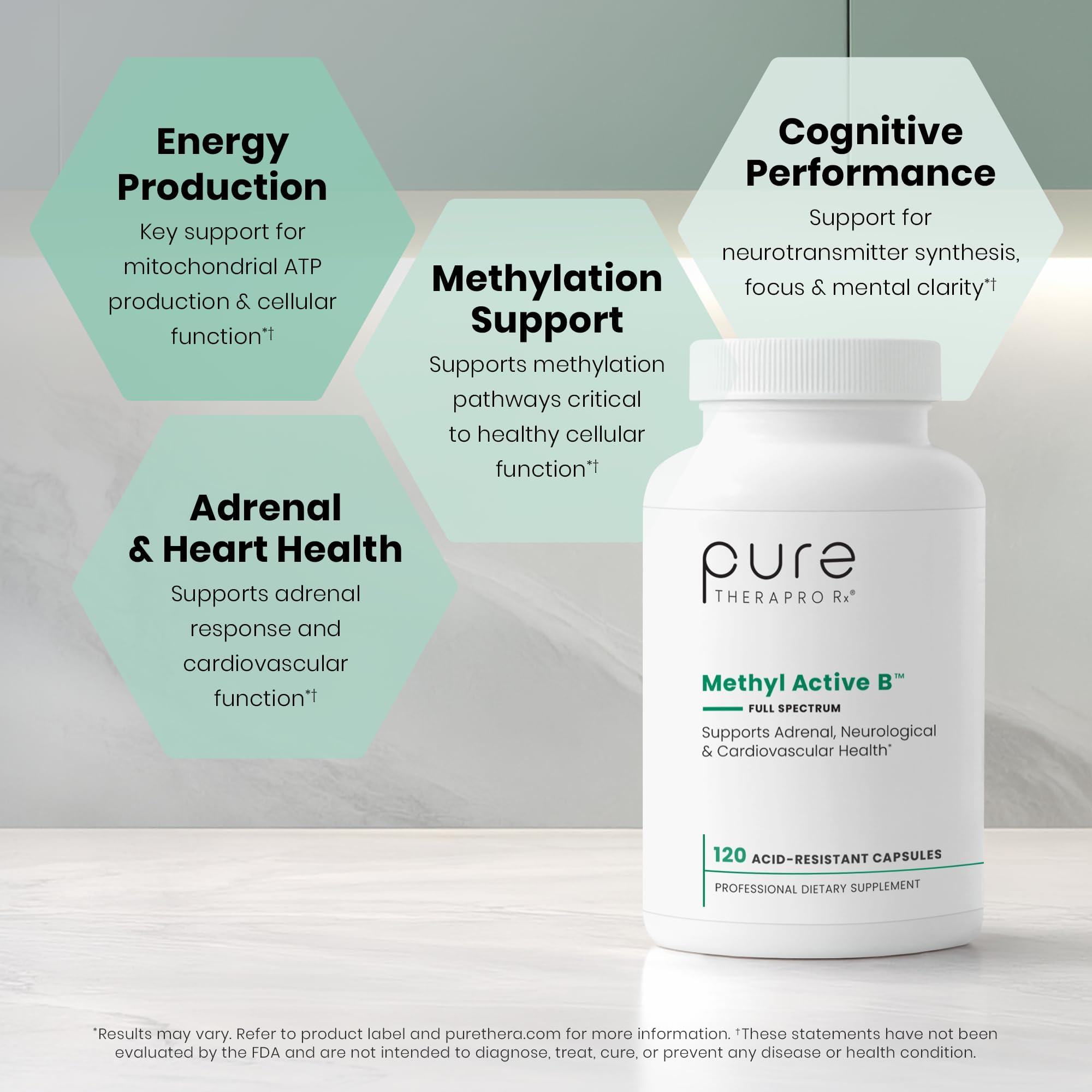 Pure Therapro Rx B-Complex Vitamins capsules on a wooden surface