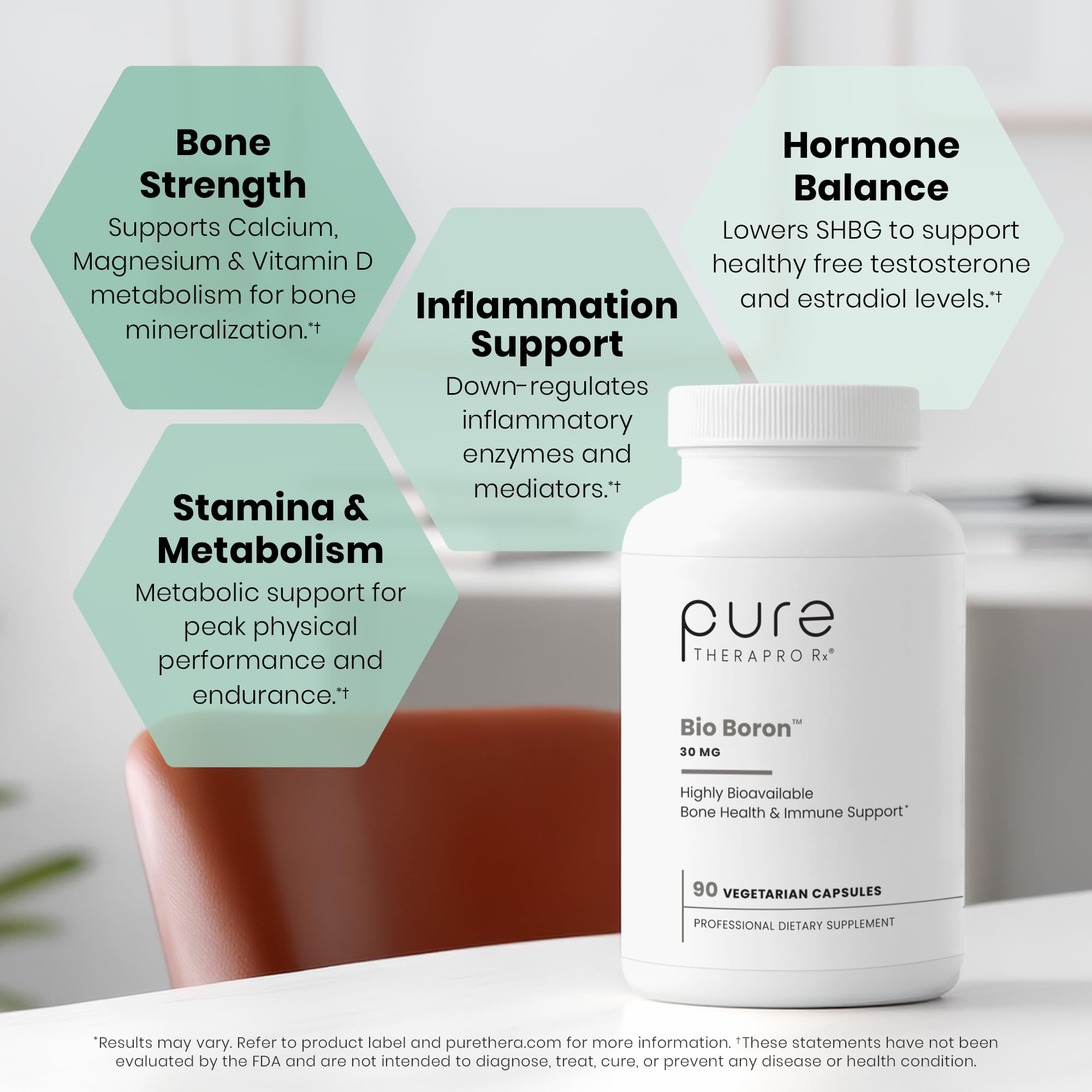 Pure Therapro Rx Bio Boron 30mg capsules on a wooden surface