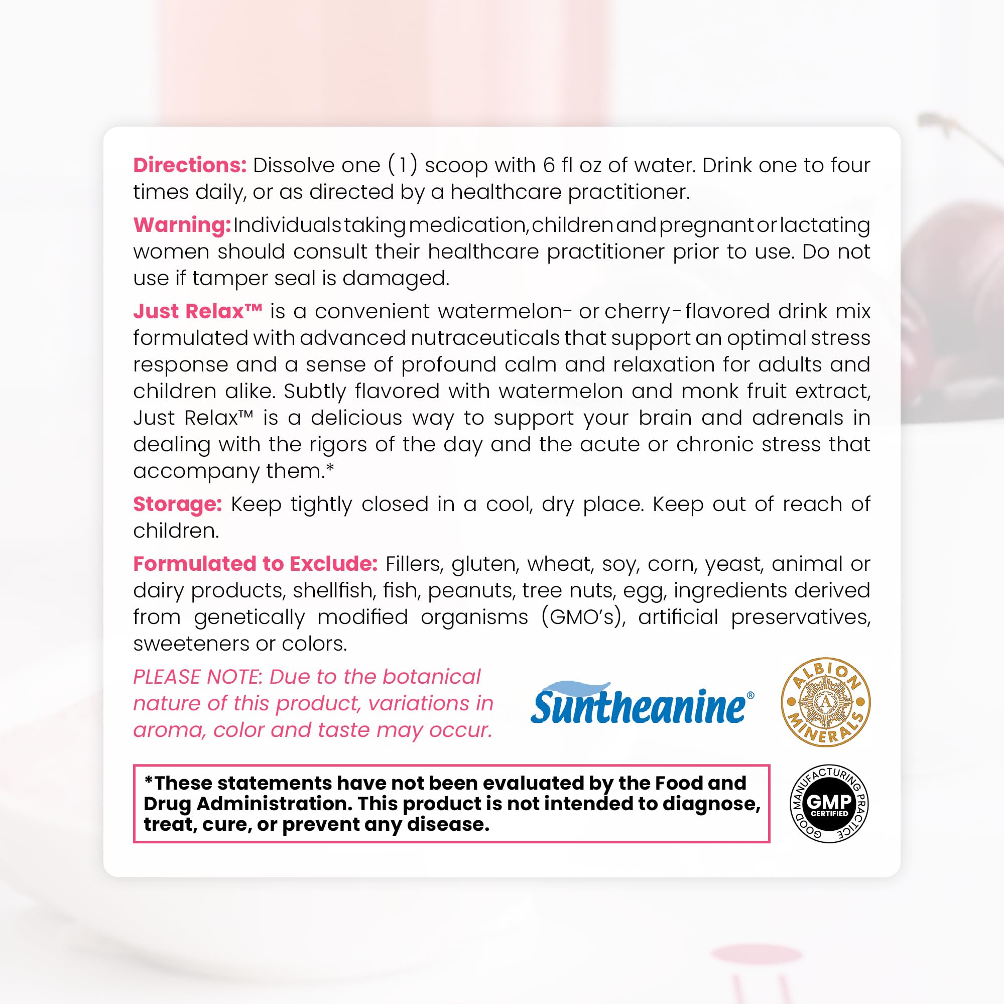 Pure Therapro Rx Just daily wellness Supplement back view with nutritional information
