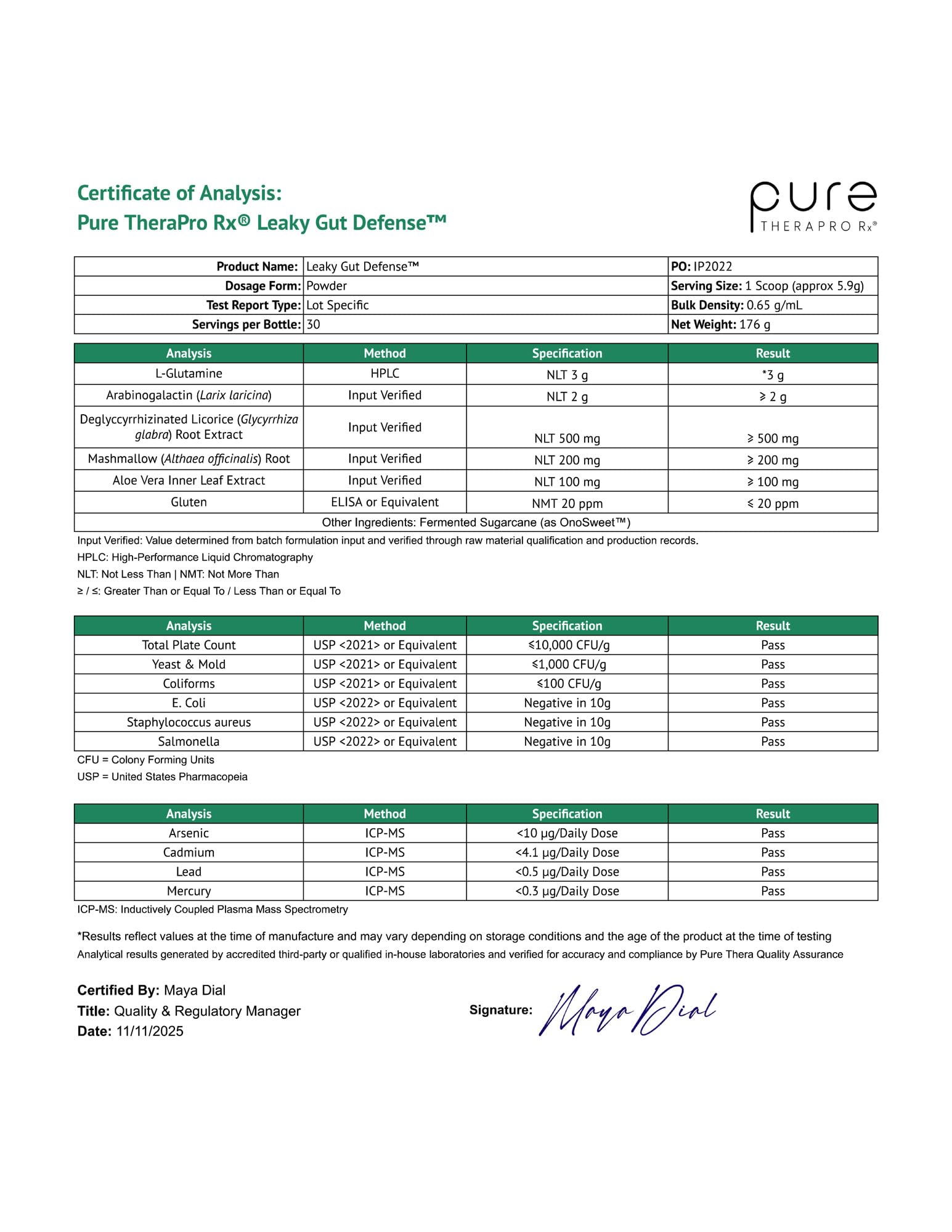 Pure Therapro Rx Leaky Gut Defense 227g supplement label close-up