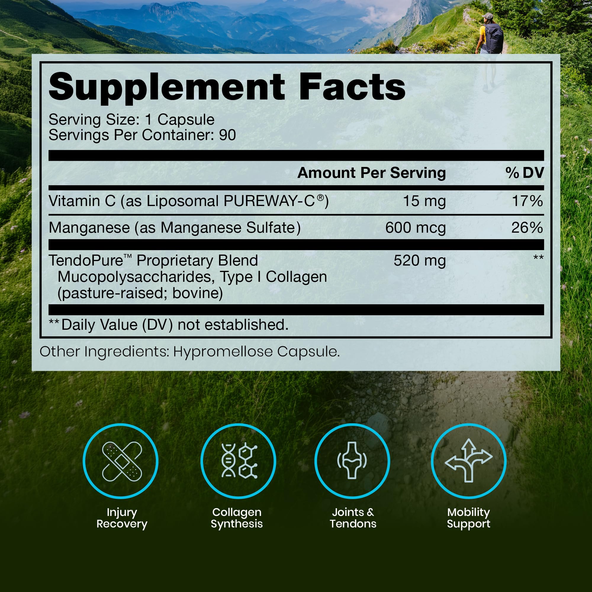 Pure Therapro Rx Tendopure supplement bottle side view