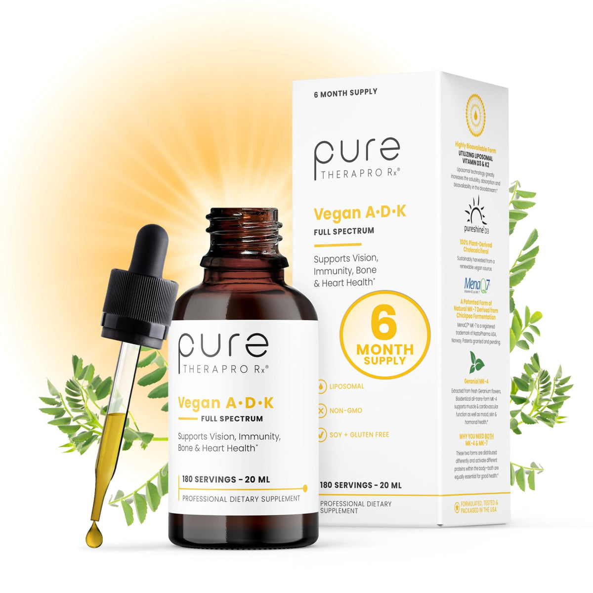 Pure Therapro Rx Vegan A-D-K Full-Spectrum Drops 28g front view