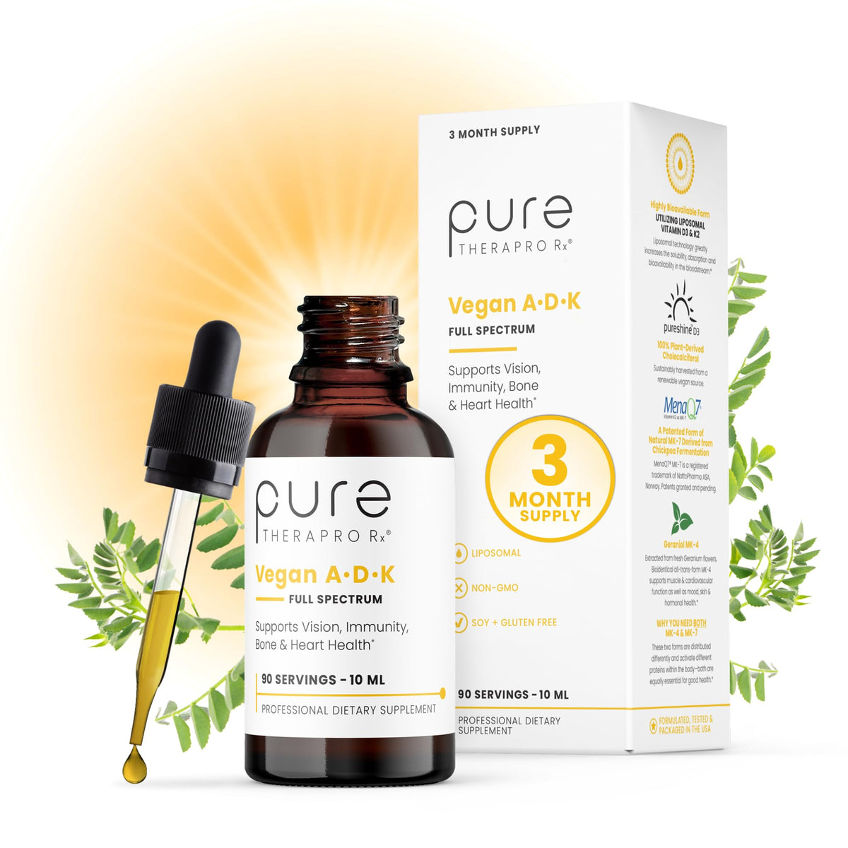 Pure Therapro Rx Vegan A-D-K Full Spectrum Drops front view
