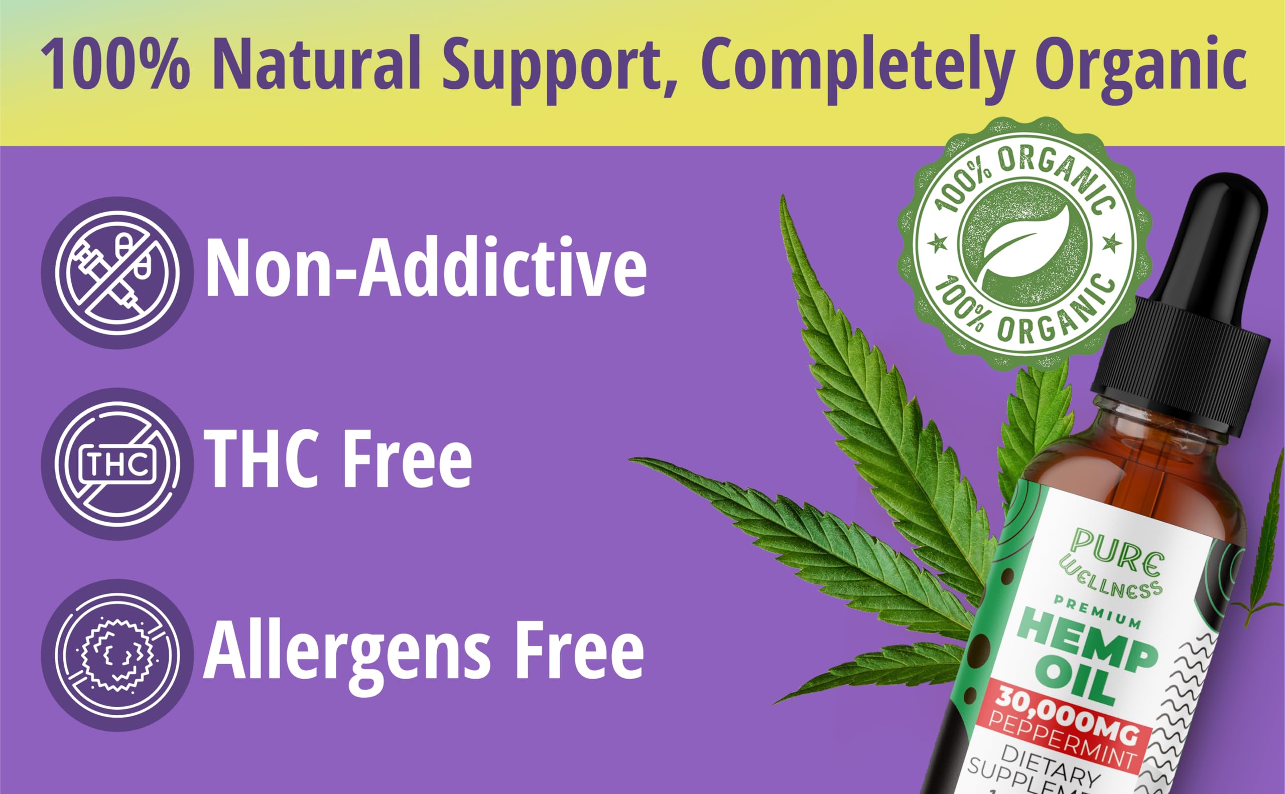 Pure Wellness Organic Hemp Seed Oil 30,000mg back view showing ingredients