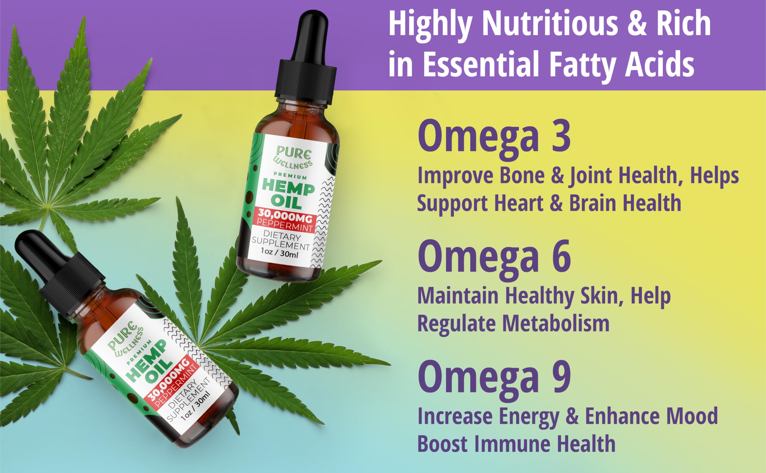 Pure Wellness Organic Hemp Seed Oil 30,000mg bottle with peppermint leaves