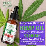 Pure Wellness Organic Hemp Seed Oil 30,000mg lifestyle scene with glass