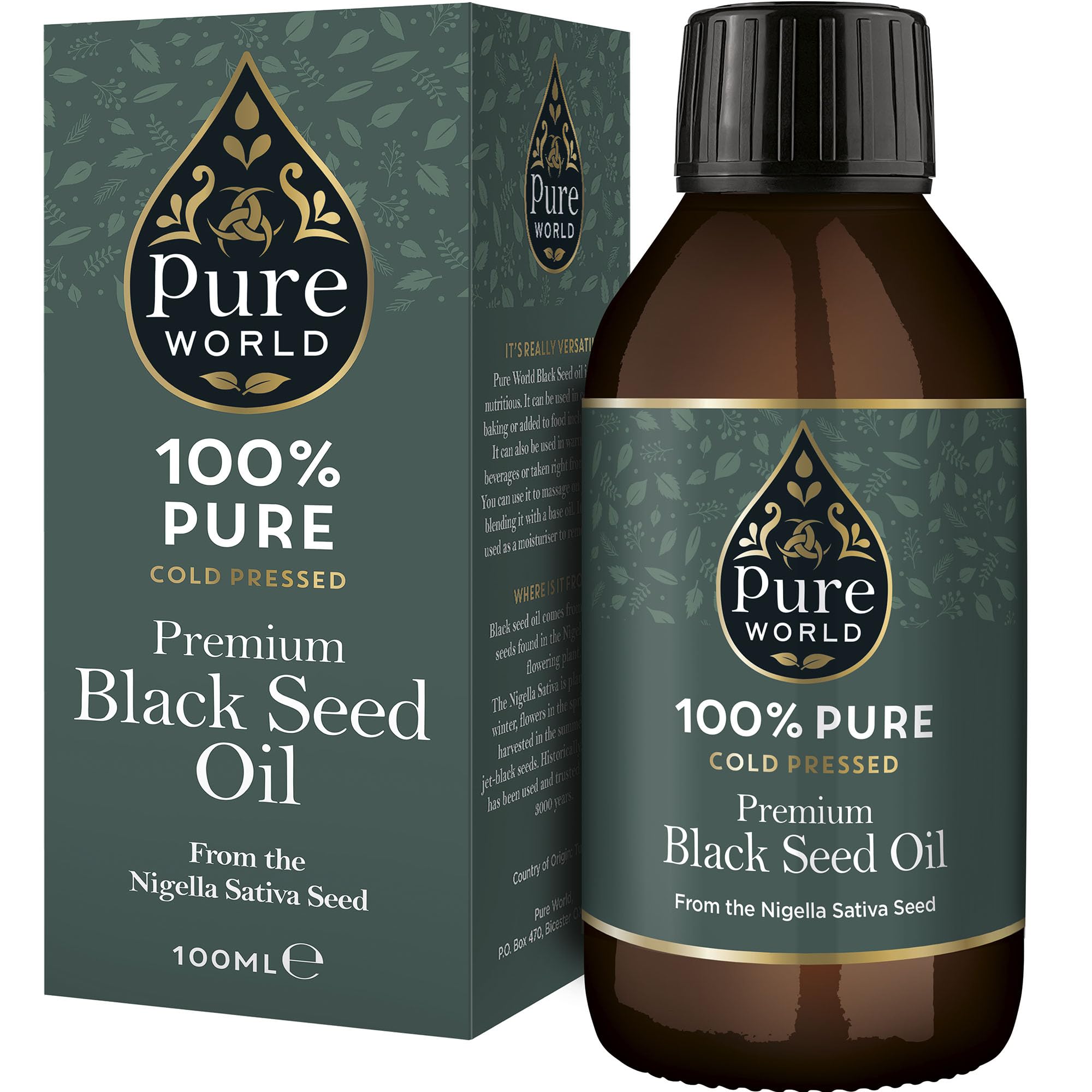 Pure World Black Seed Oil 100g front view in dark glass bottle