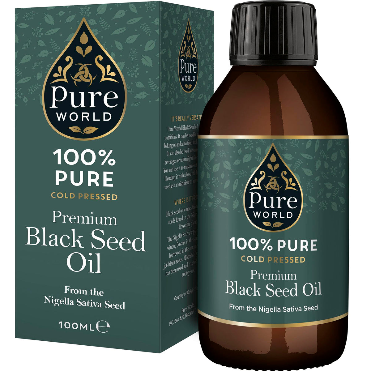 Pure World Black Seed Oil 100g front view in dark glass bottle