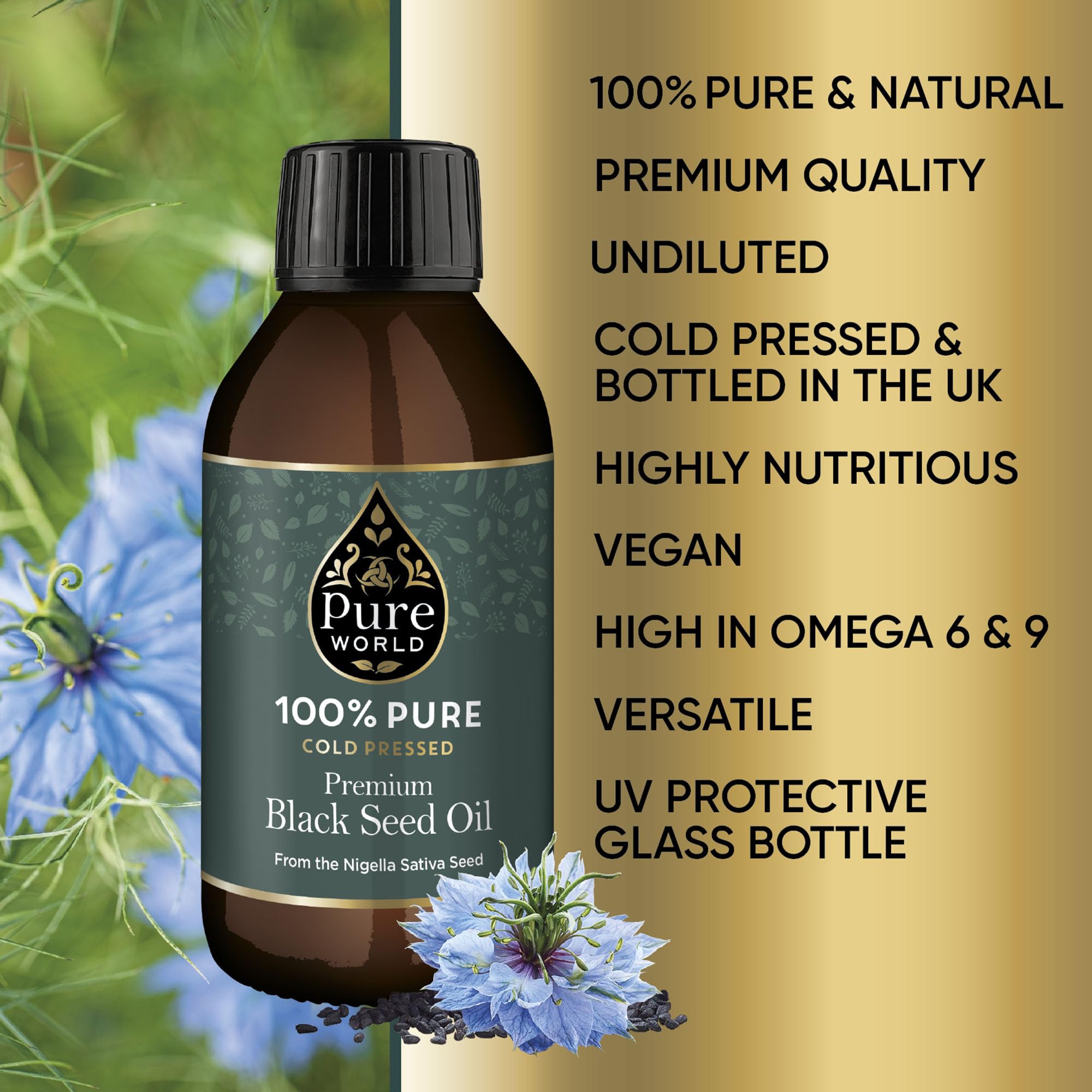Pure World Black Seed Oil 100g with measuring spoon