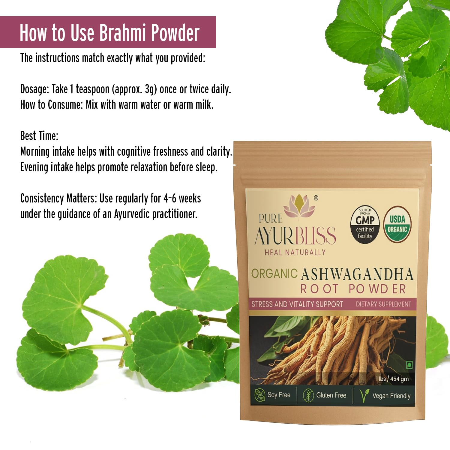 PureAyurbliss Bacopa Monnieri Herbal Supplement with a glass of water