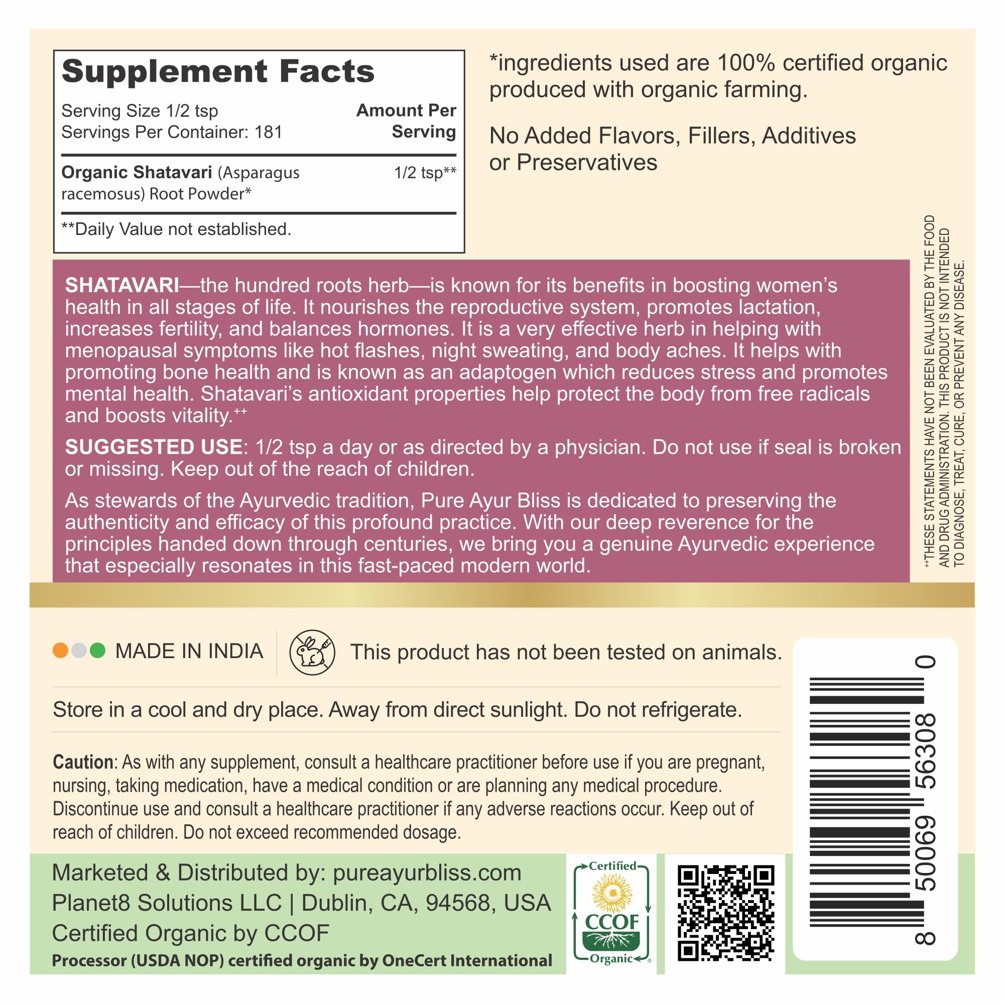 PureAyurbliss Shatavari Powder 454g packaging