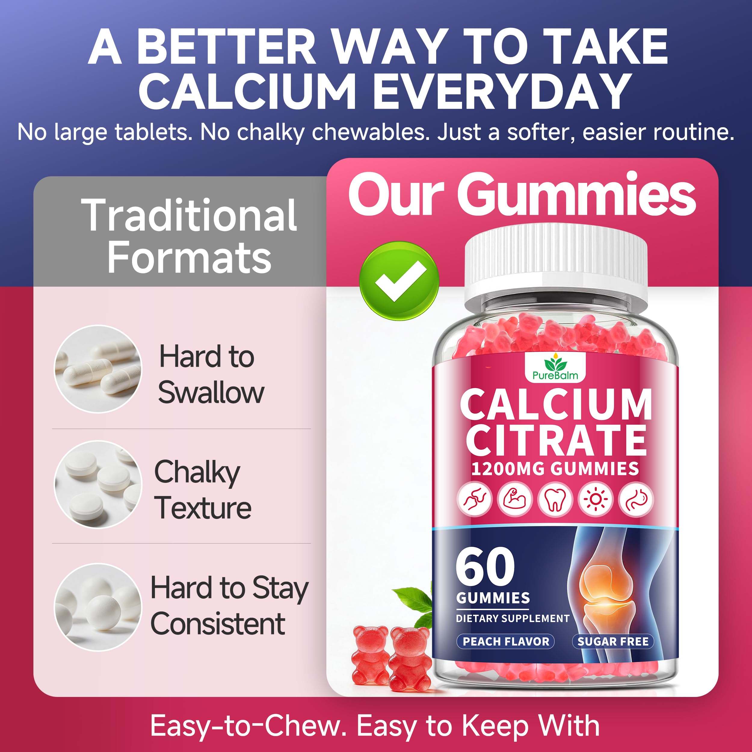 PureBalm Calcium Citrate Gummies on a kitchen countertop