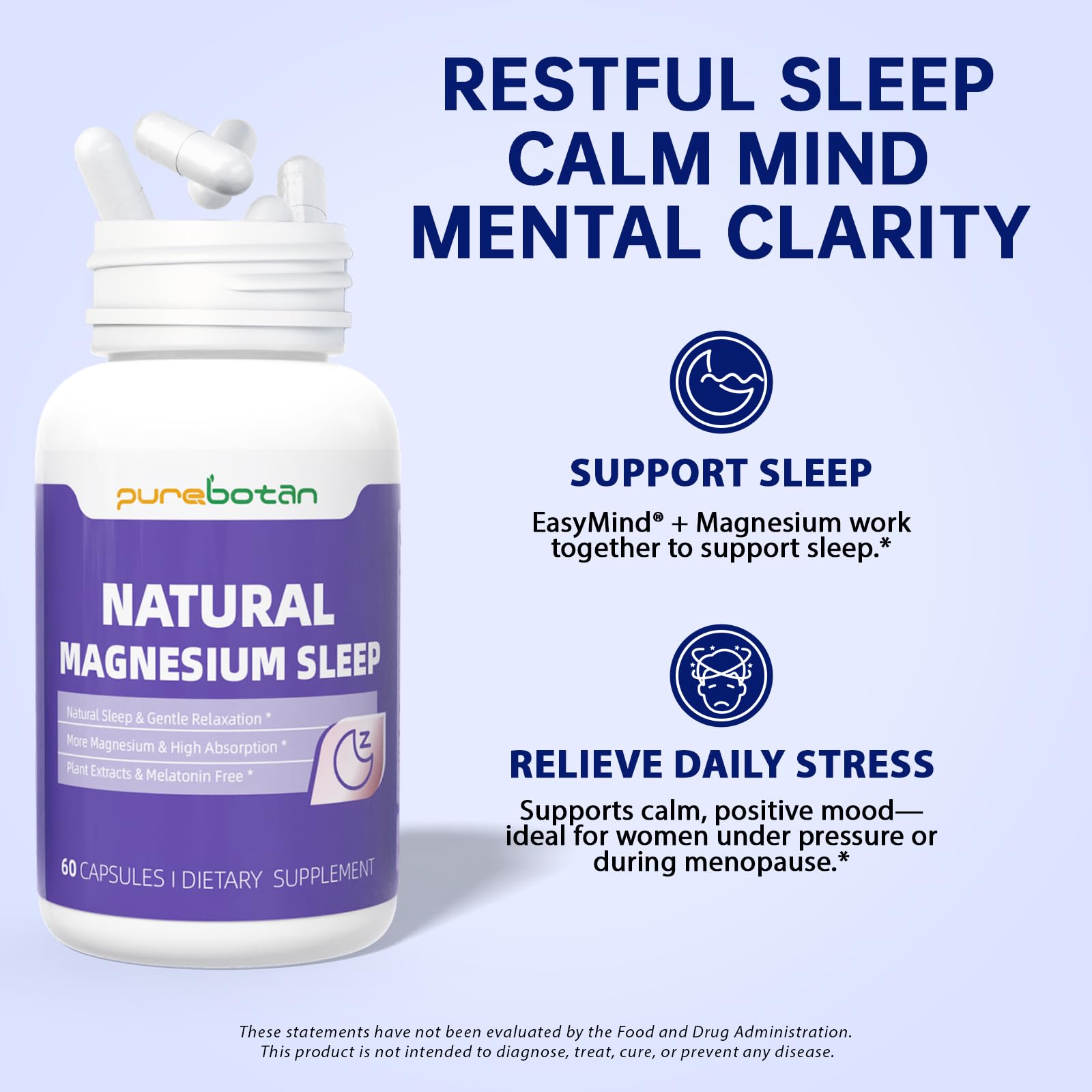 PureBotan Magnesium Sleep Aid 36g packaging on a wooden table