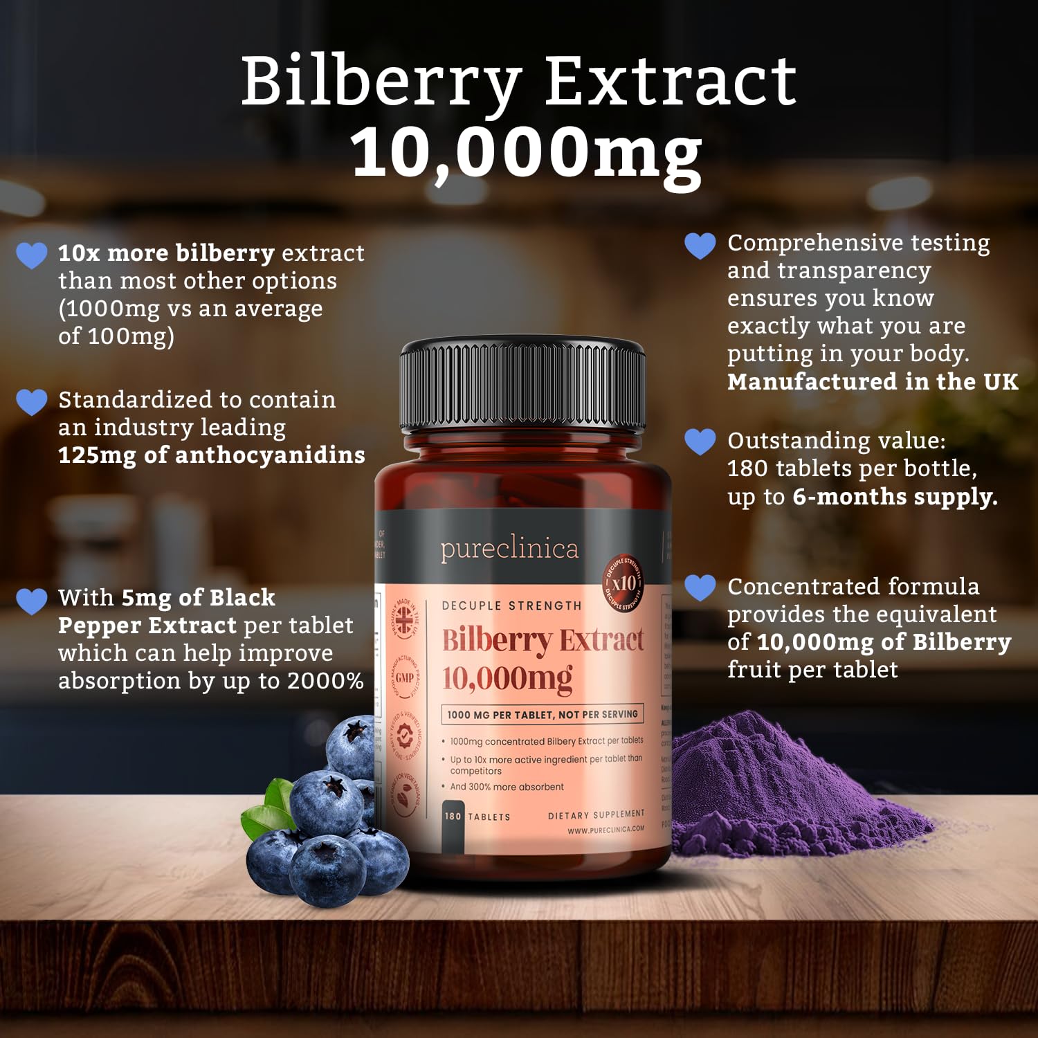 pureclinica Bilberry Extract 1000mg ingredients list