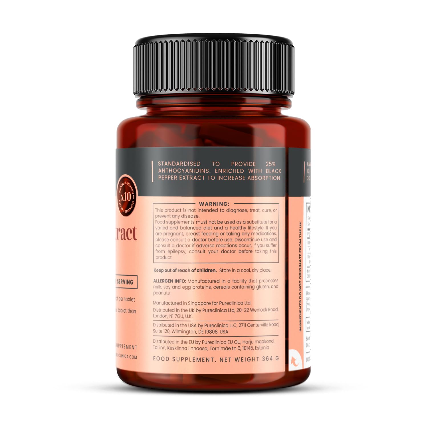 pureclinica Bilberry Extract 1000mg tablet on a wooden table