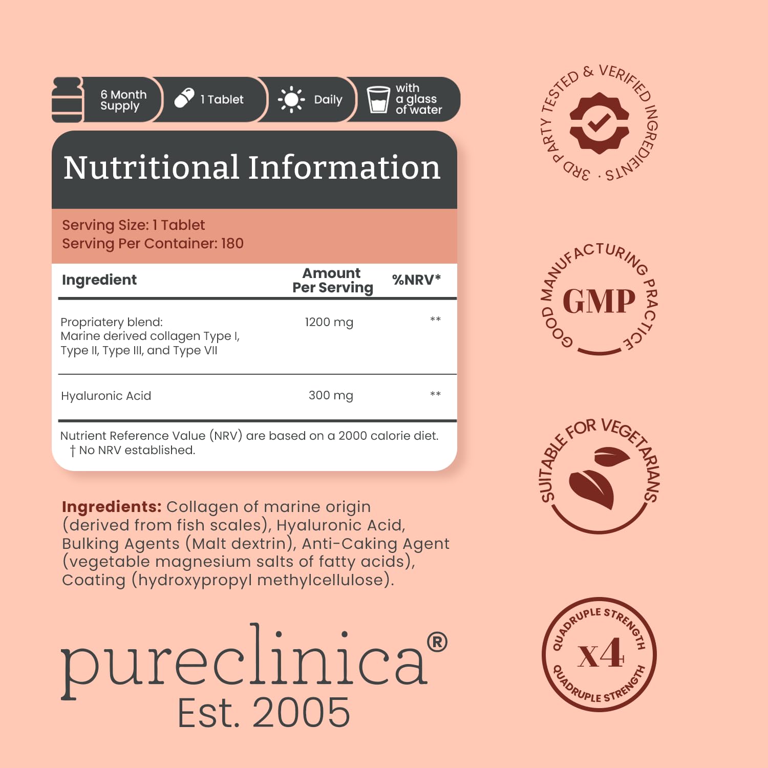 pureclinica Collagen Supplement bottle side view