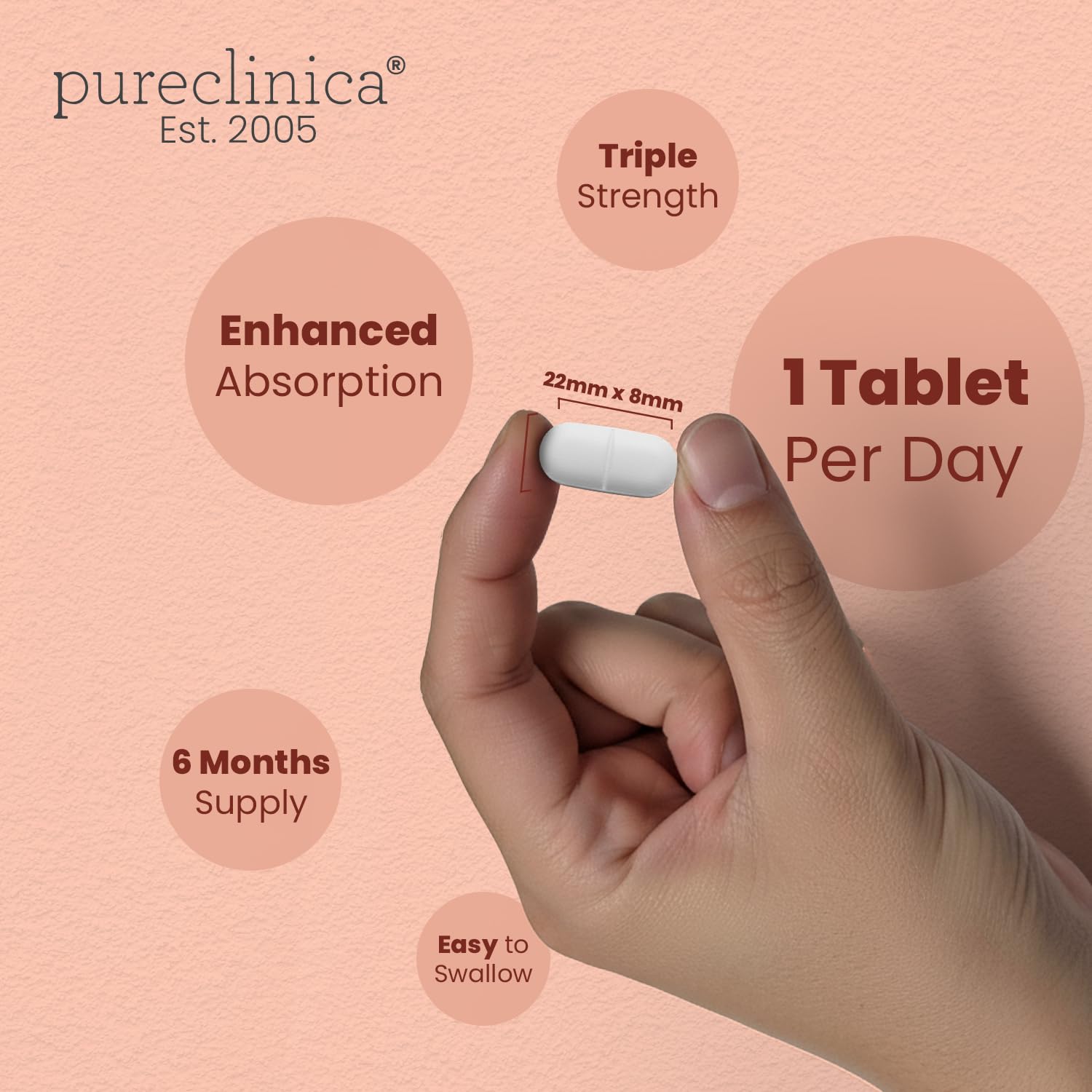 pureclinica Collagen Supplement tablets in hand