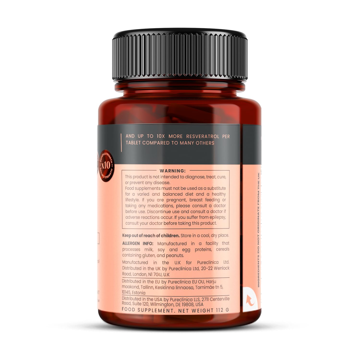 pureclinica High Absorption Resveratrol 1000mg tablet on a kitchen counter