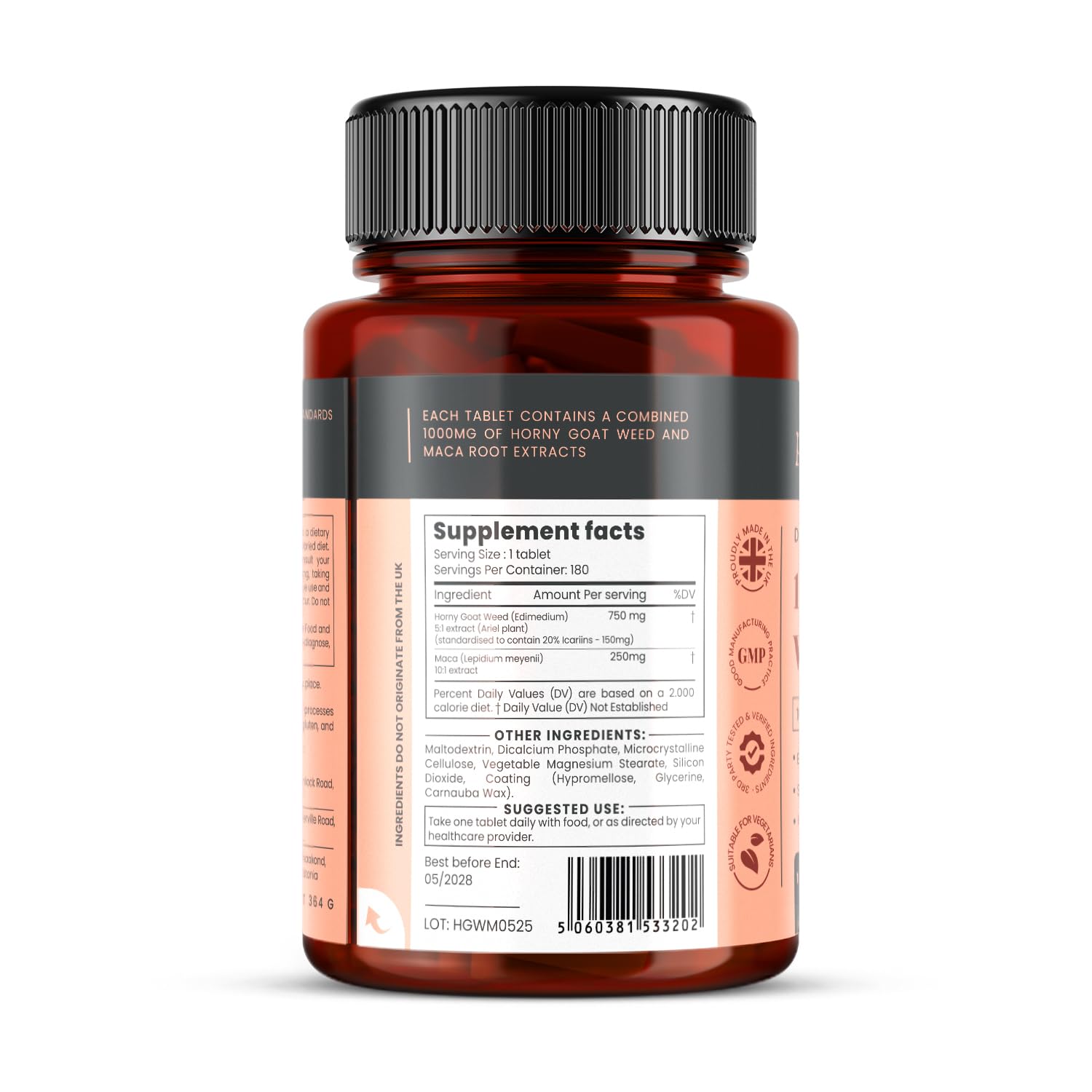 pureclinica Horny Goat Weed 750mg supplement bottle side view