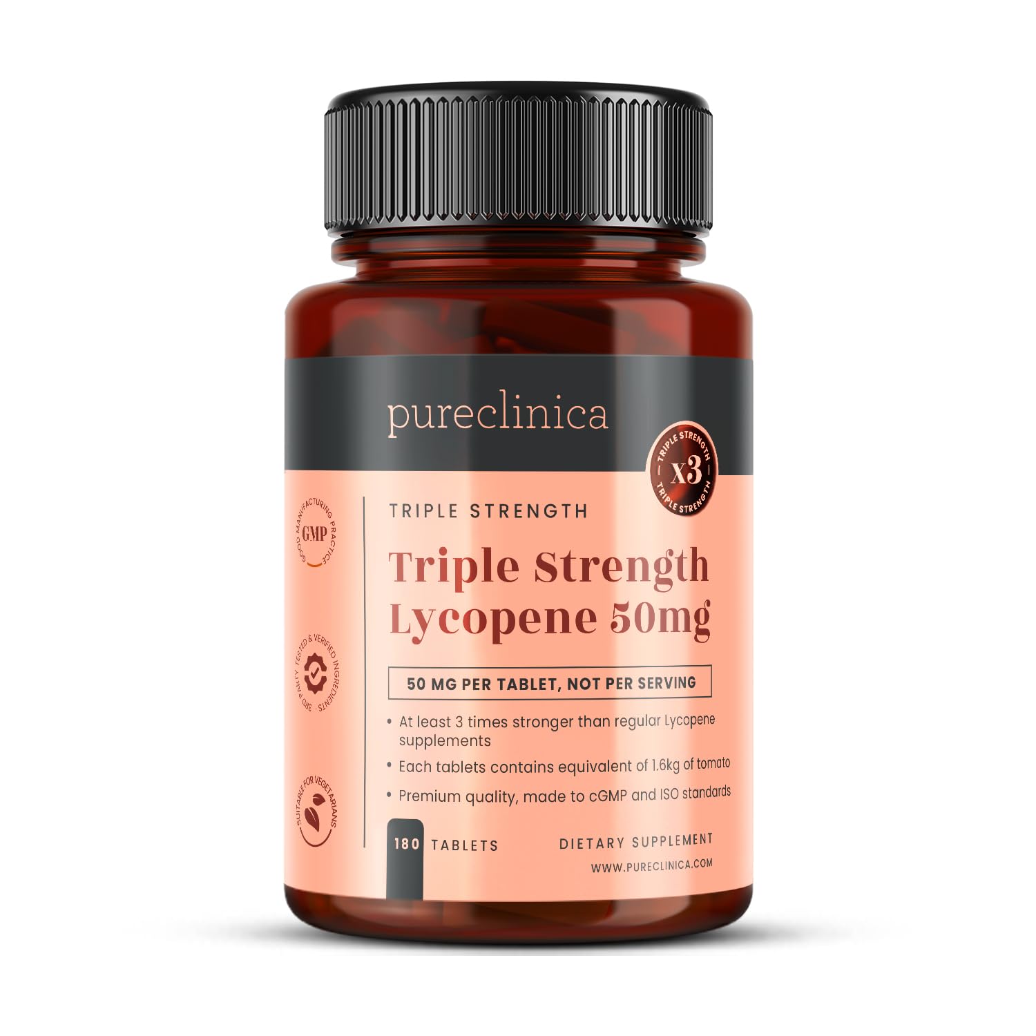 pureclinica Lycopene Supplement 360 tablets front view