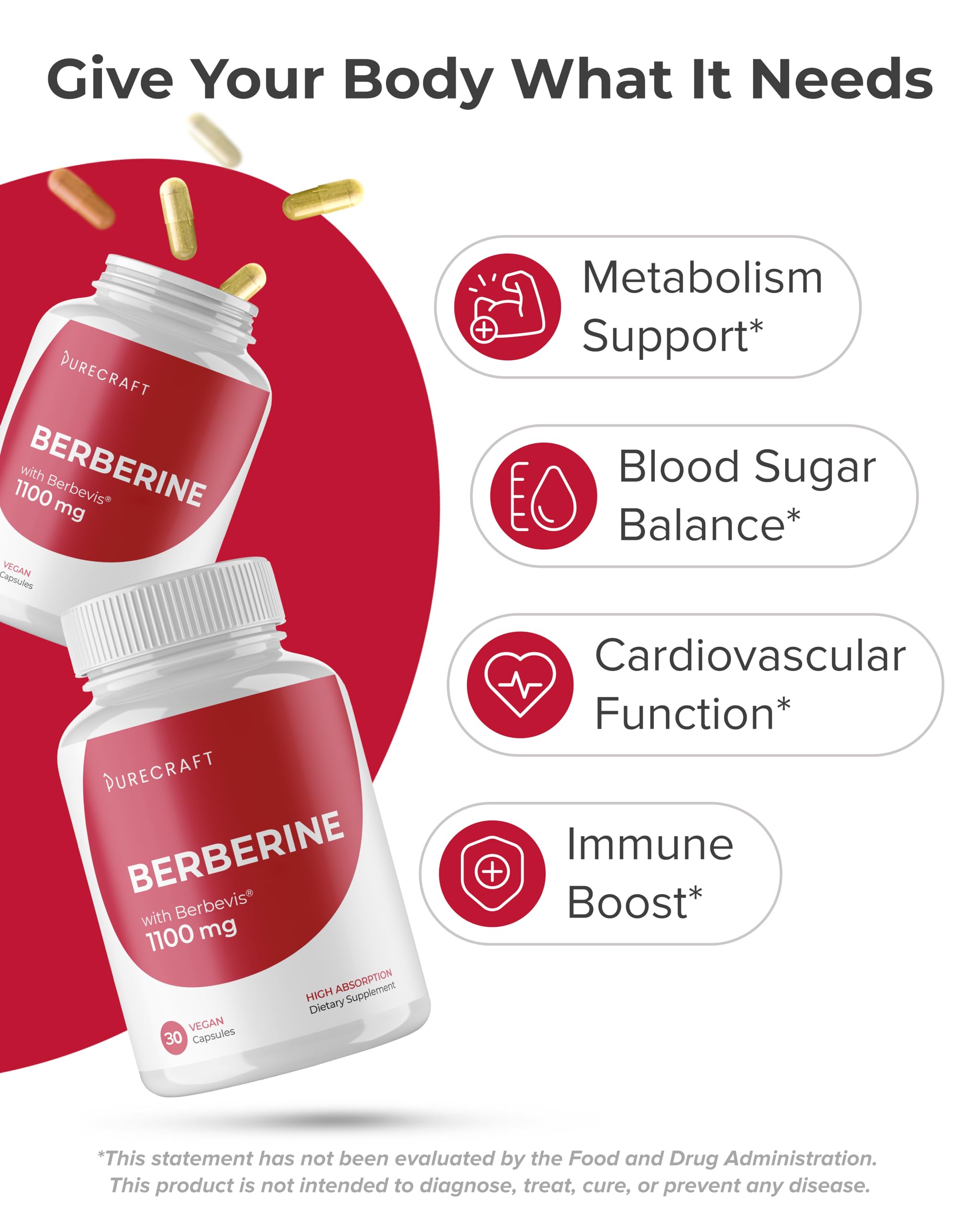PURECRAFT Berberine Supplement 1100mg bottle with label