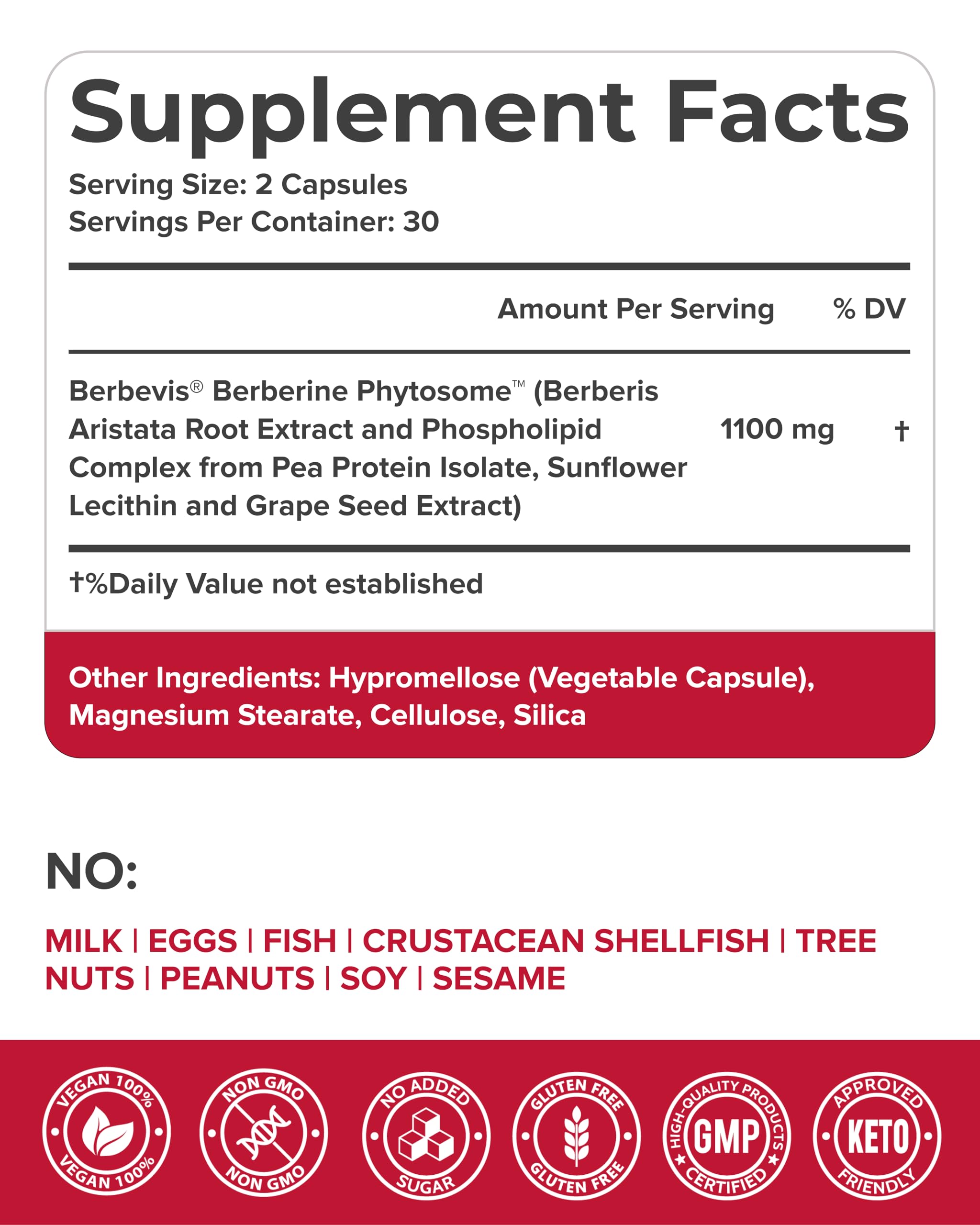 PURECRAFT Berberine Supplement 1100mg side view