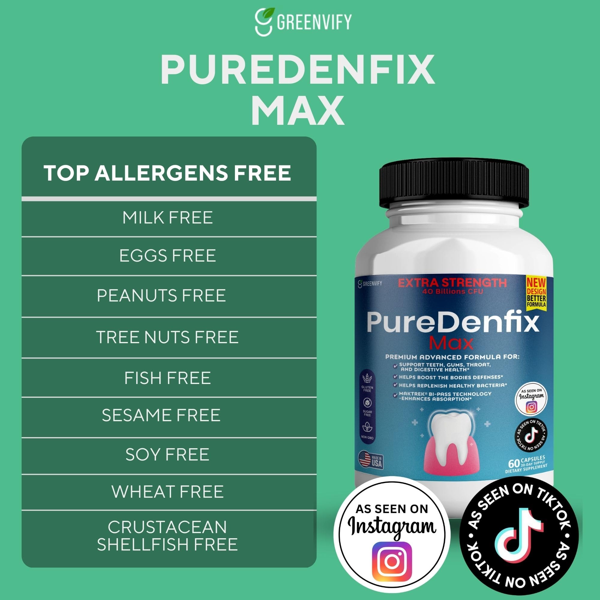 PureDenfix Max Advanced Probiotic 40 Billion CFU bottle with label
