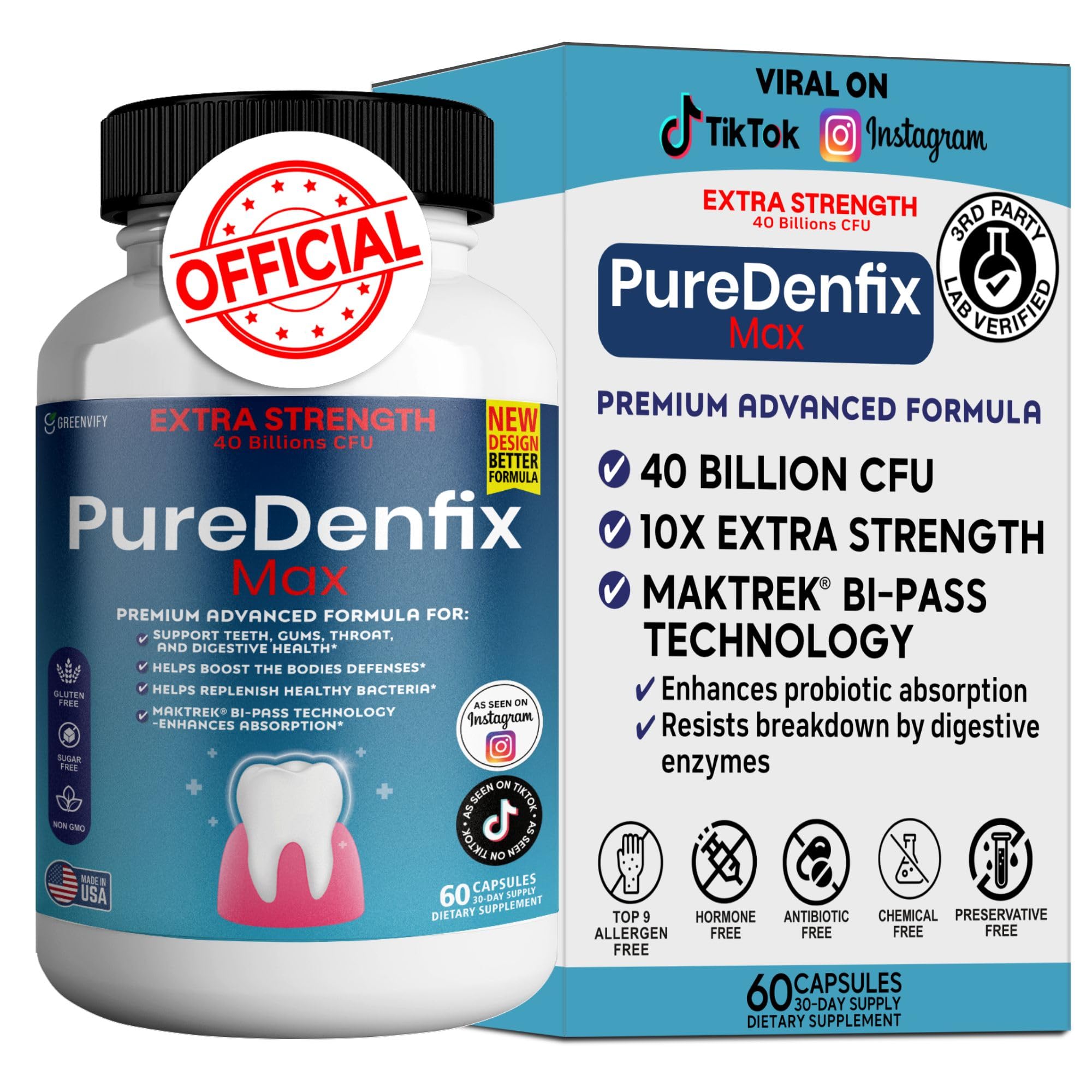PureDenfix Max Advanced Probiotic 40 Billion CFU front view