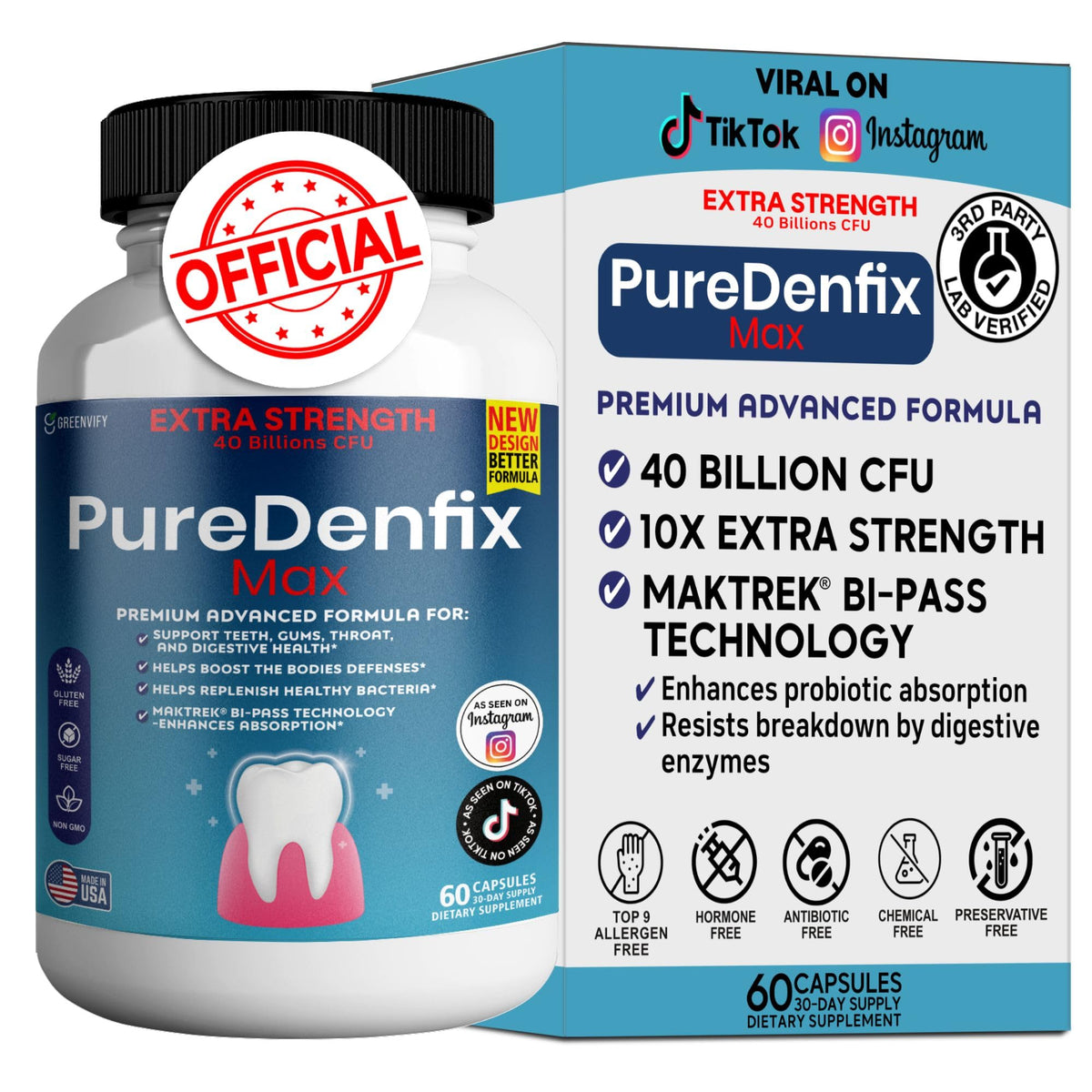 PureDenfix Max Advanced Probiotic 40 Billion CFU front view