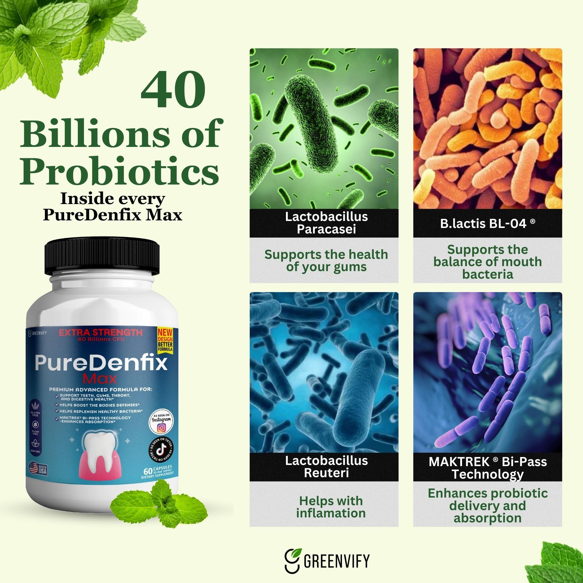 PureDenfix Max Advanced Probiotic 40 Billion CFU with measuring spoon