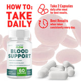 PureFight4U Healthy Flow Blood Capsules bottle on a wooden table