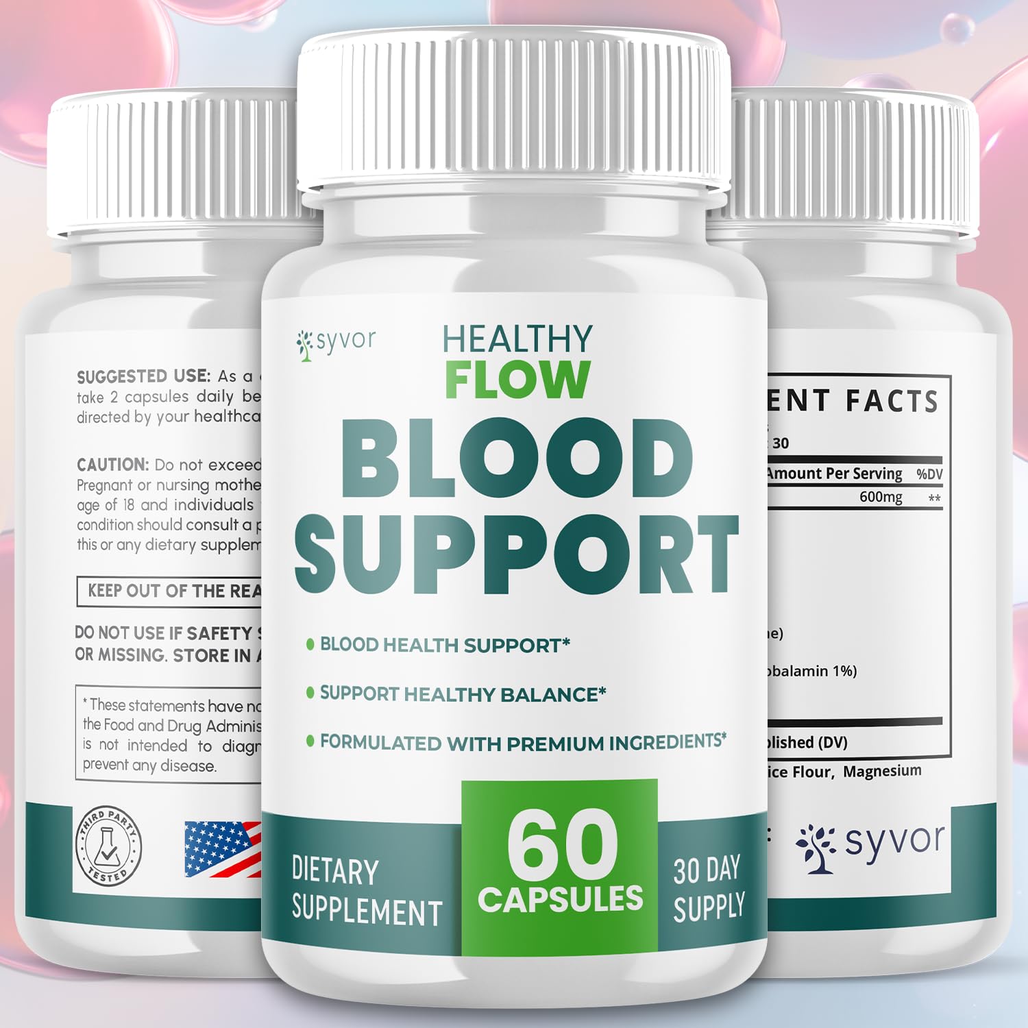 PureFight4U Healthy Flow Blood Capsules bottle side view
