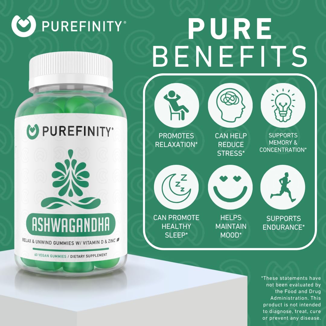 PUREFINITY Ashwagandha Gummies back view with ingredient list