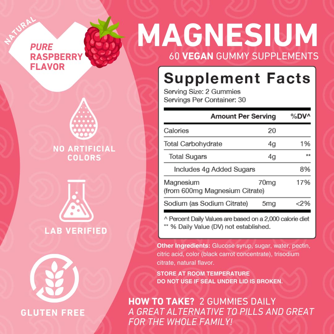 PUREFINITY Magnesium Gummies raspberry flavour close-up