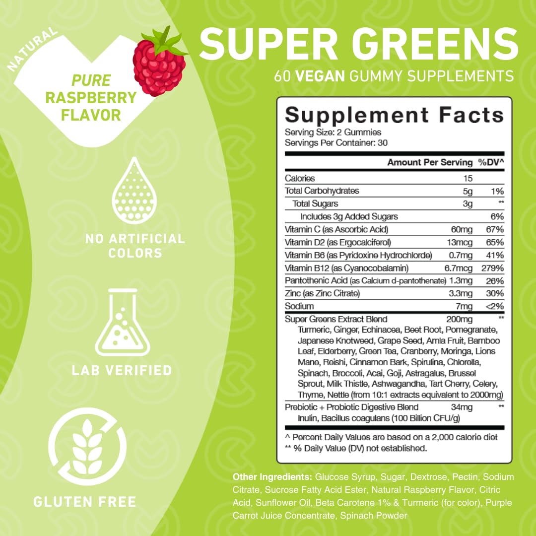 PUREFINITY Super Greens Gummies opened package showing gummies