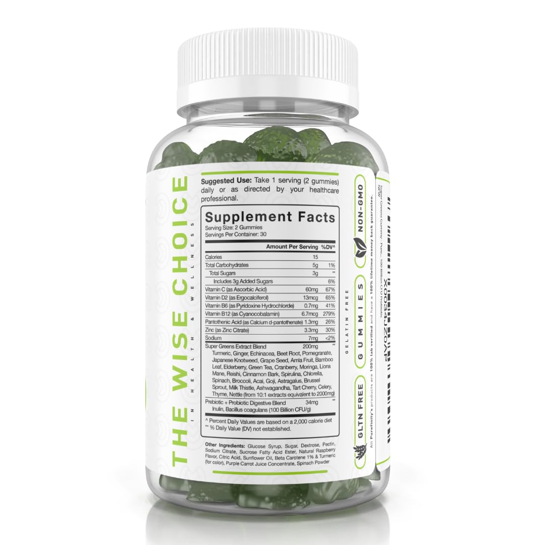 PUREFINITY Super Greens Gummies with fresh berries and greens