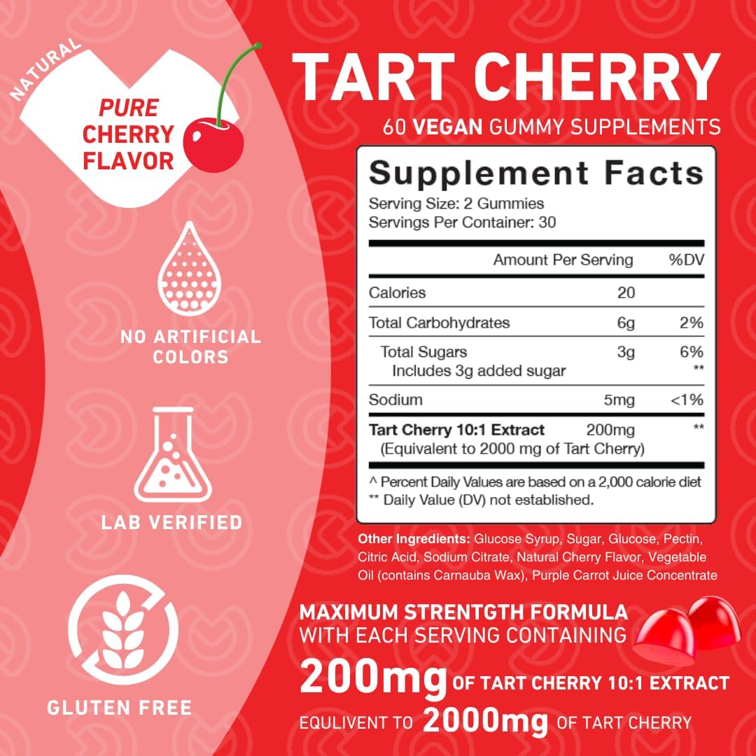 PUREFINITY Tart Cherry Gummies on a wooden table
