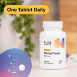 PureFormulas B9 (Folic Acid) 5-MTHF Supplement tablet close-up