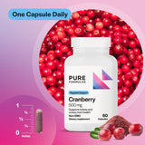 PureFormulas Cranberry 500 mg Capsules on a wooden table
