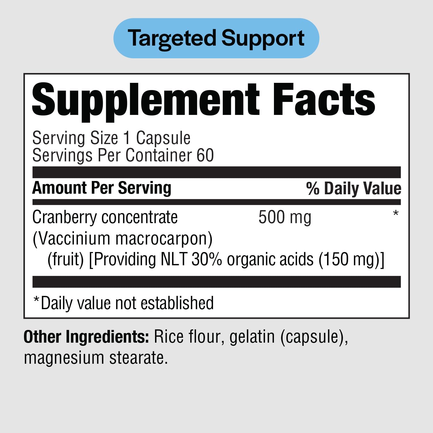 PureFormulas Cranberry 500 mg Capsules side view