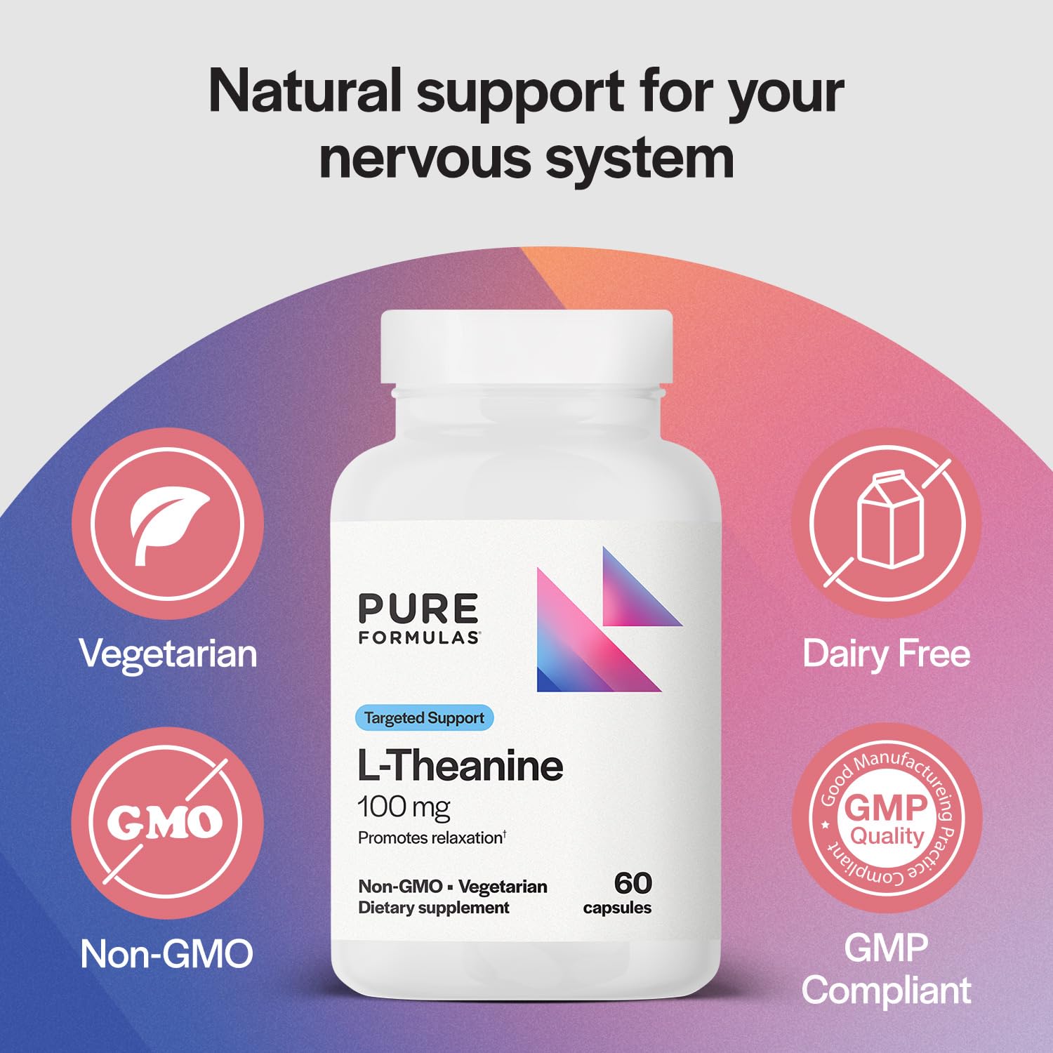 PureFormulas L-Theanine 100 mg capsules bottle with label