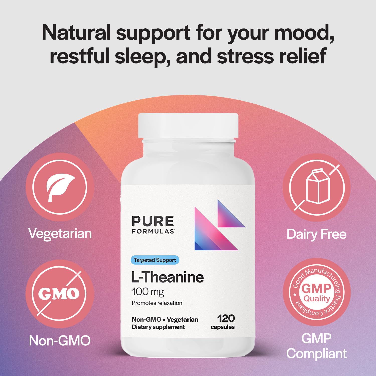 PureFormulas L-Theanine 100 mg capsules bottle with label